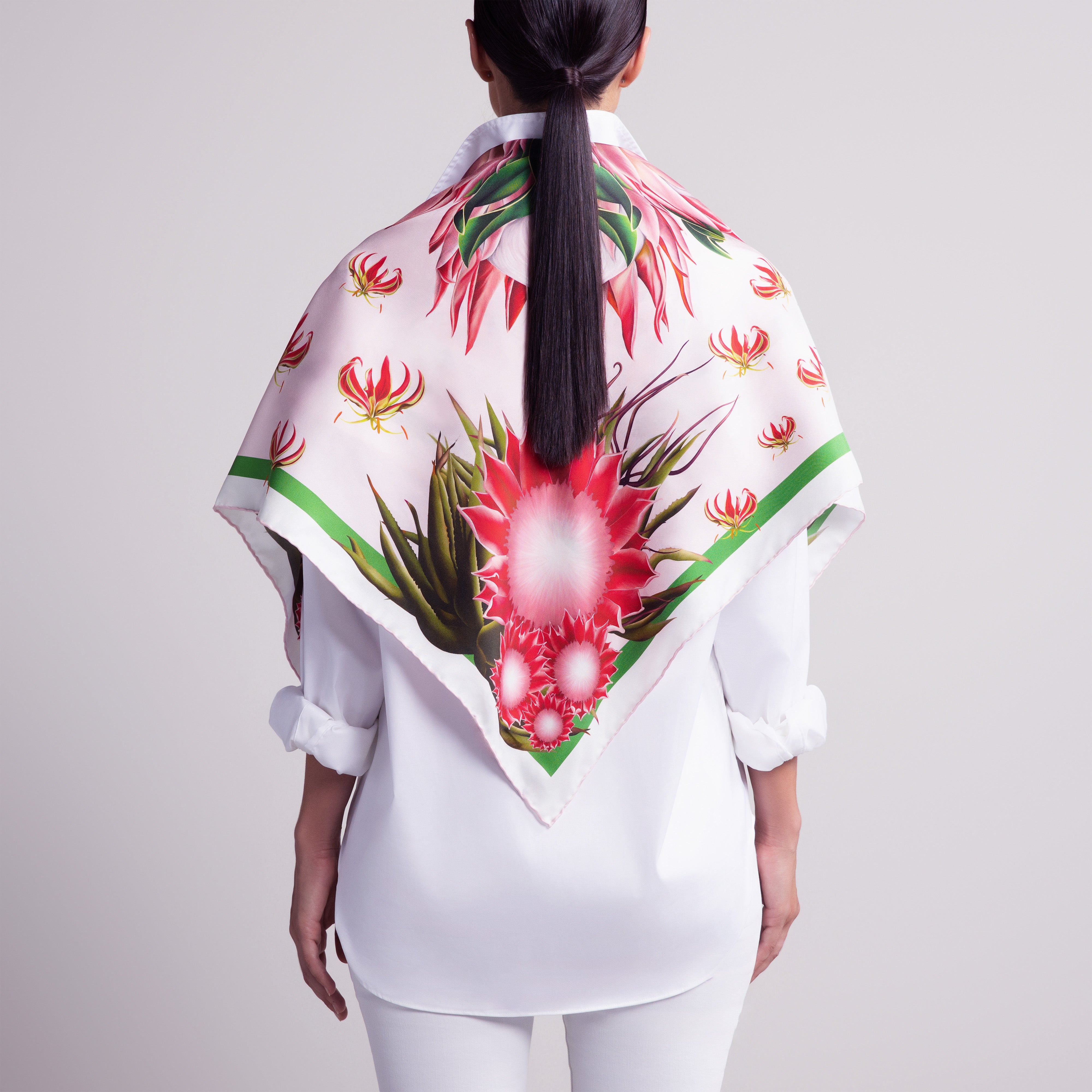 Protea Silk Scarf with Hand-Rolled Hem in Pale Pink