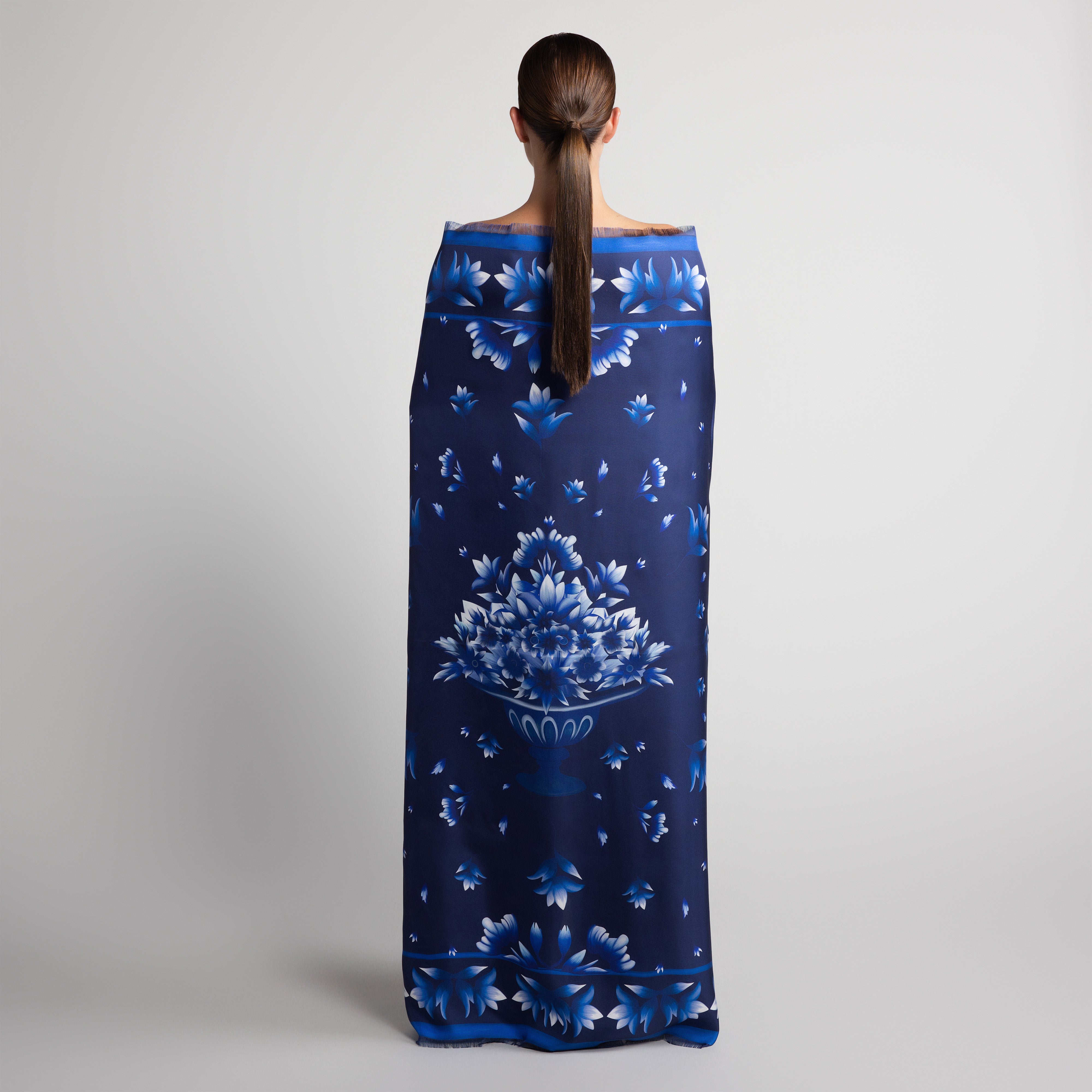 Azul Grande Silk Scarf in Navy Blue with Hand-Feathered Edges