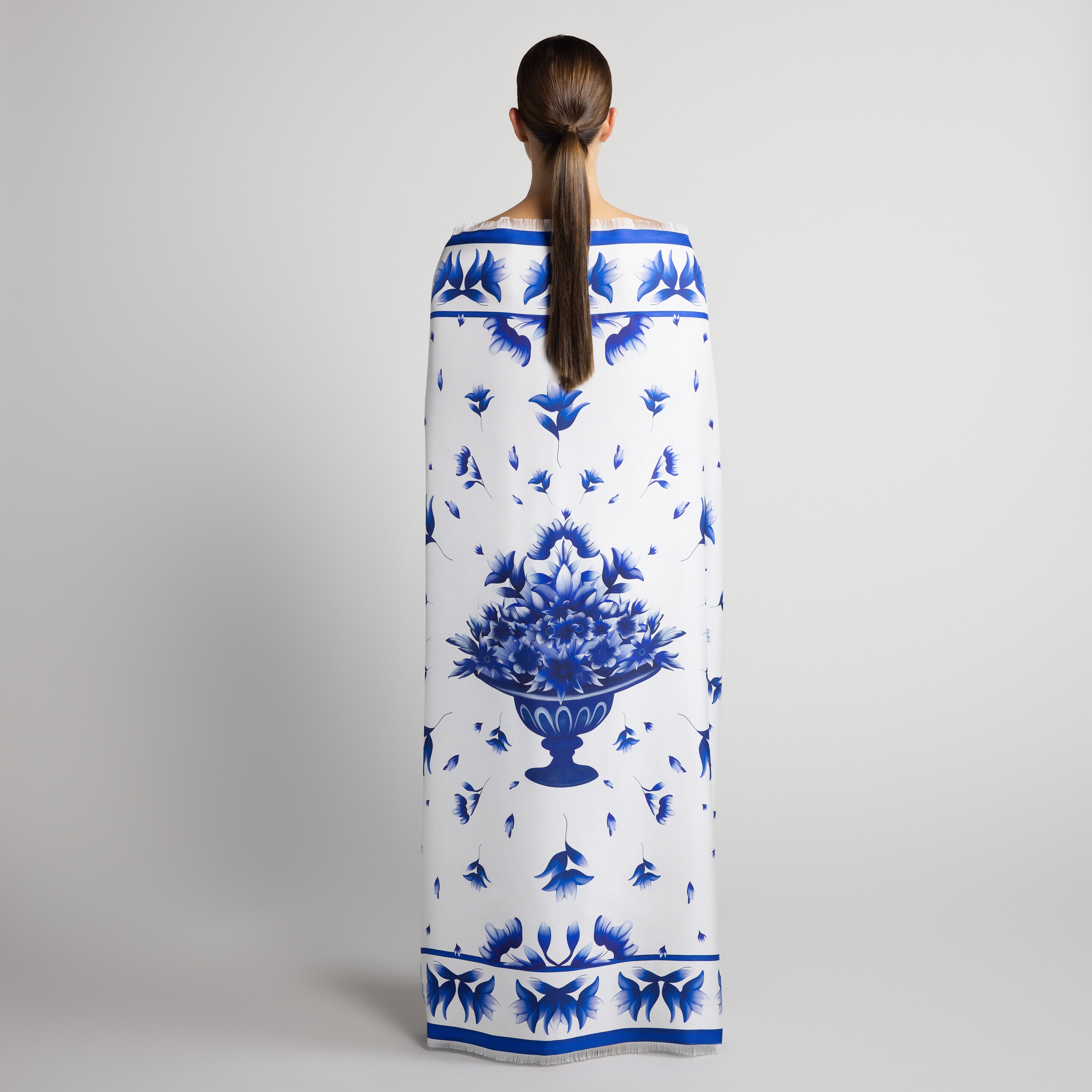 Azul Grande Silk Scarf in White with Hand-Feathered Edges
