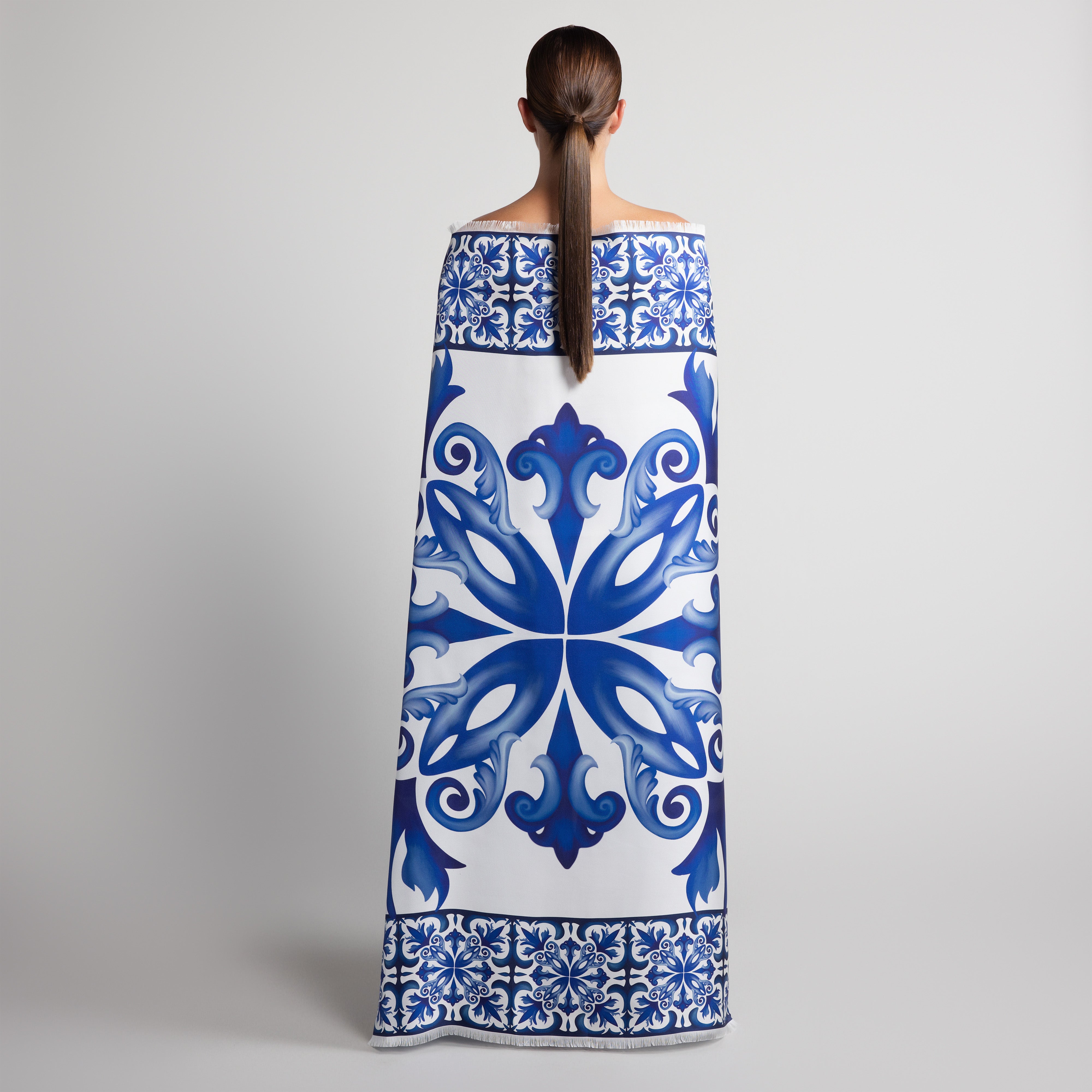 Porto Grande Silk Scarf in White with Hand-Feathered Edges
