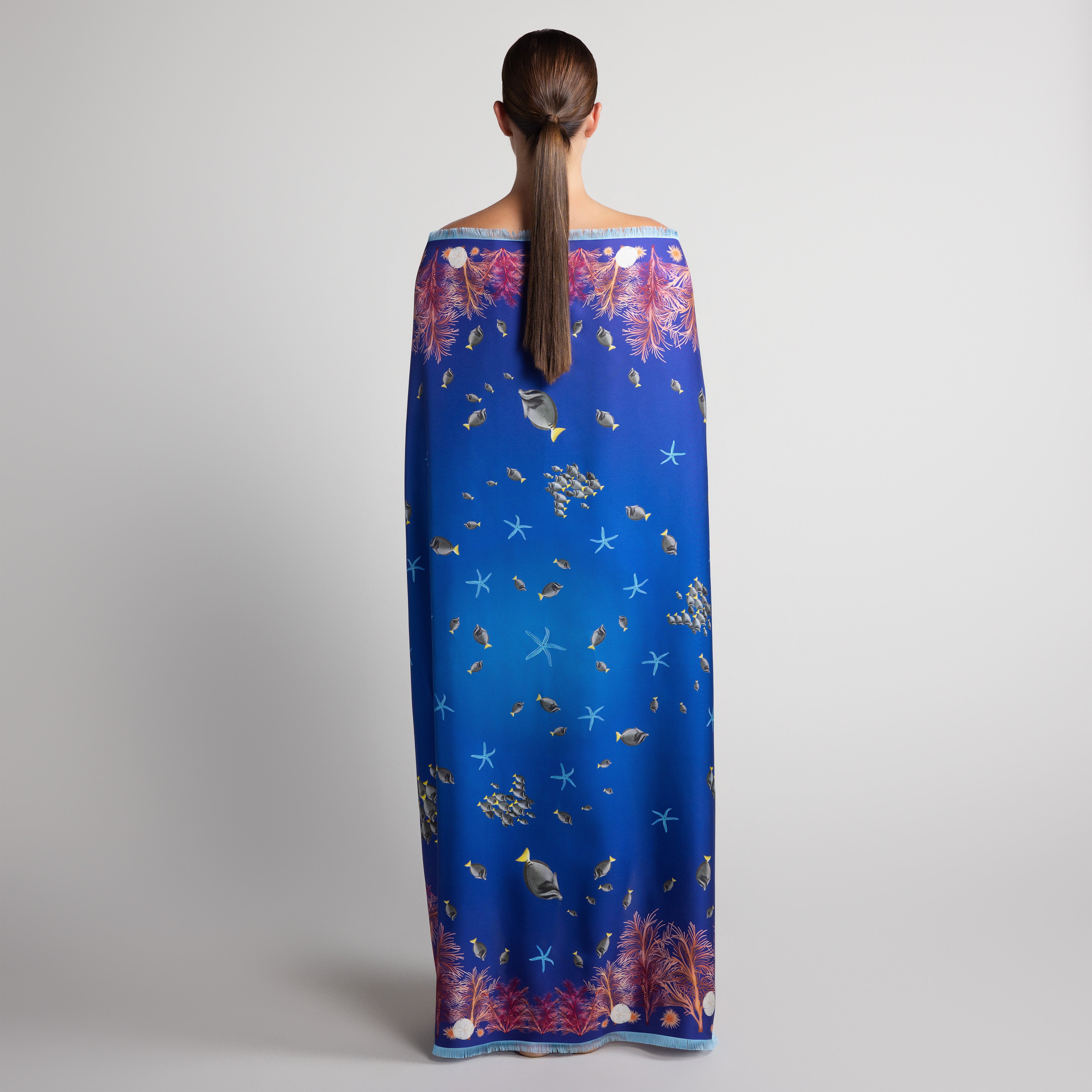 Galapagos Grande Silk Scarf in Blue Ombré with Hand-Feathered Edges