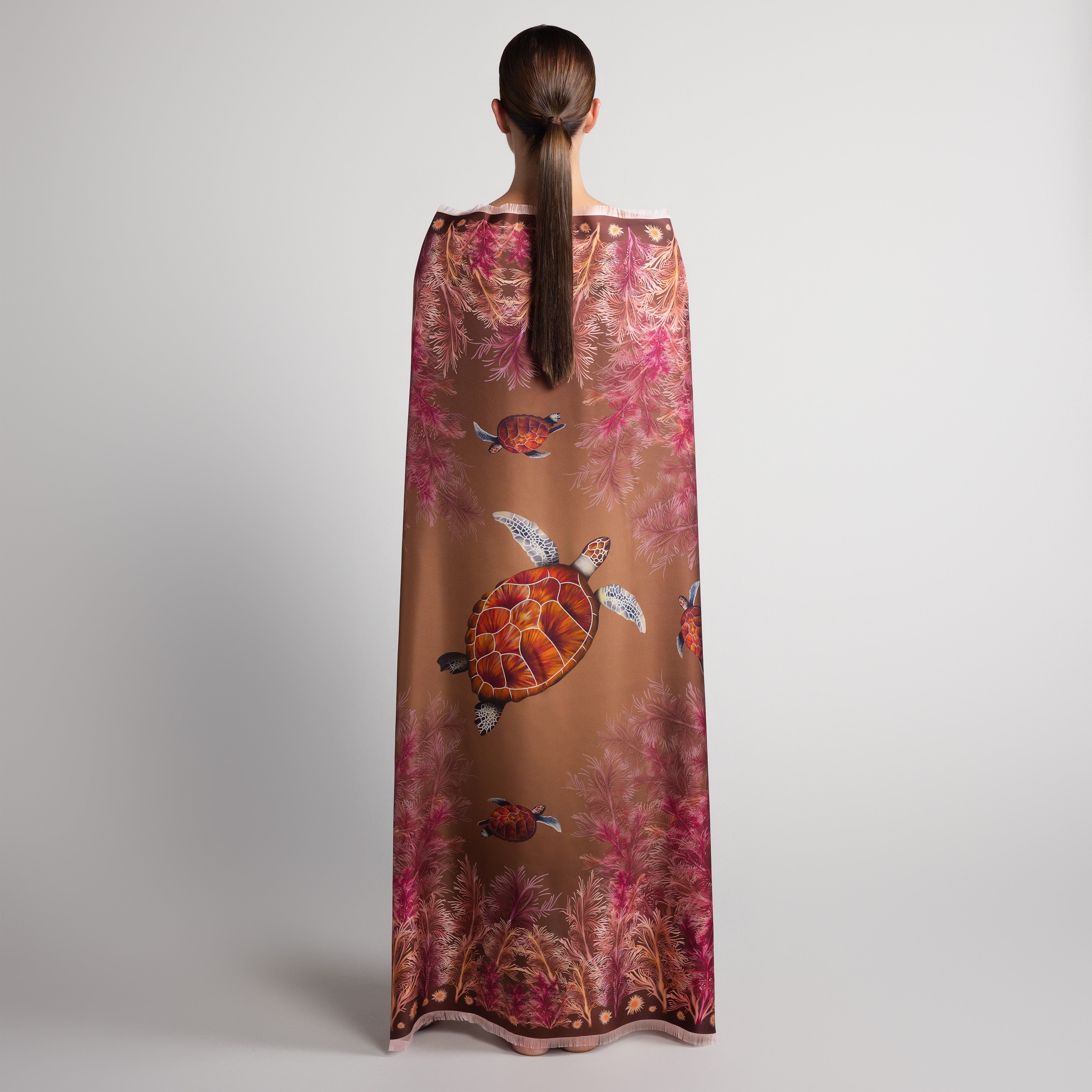 Galapagos Grande Silk Scarf in Brown Ombré with Hand-Feathered Edges