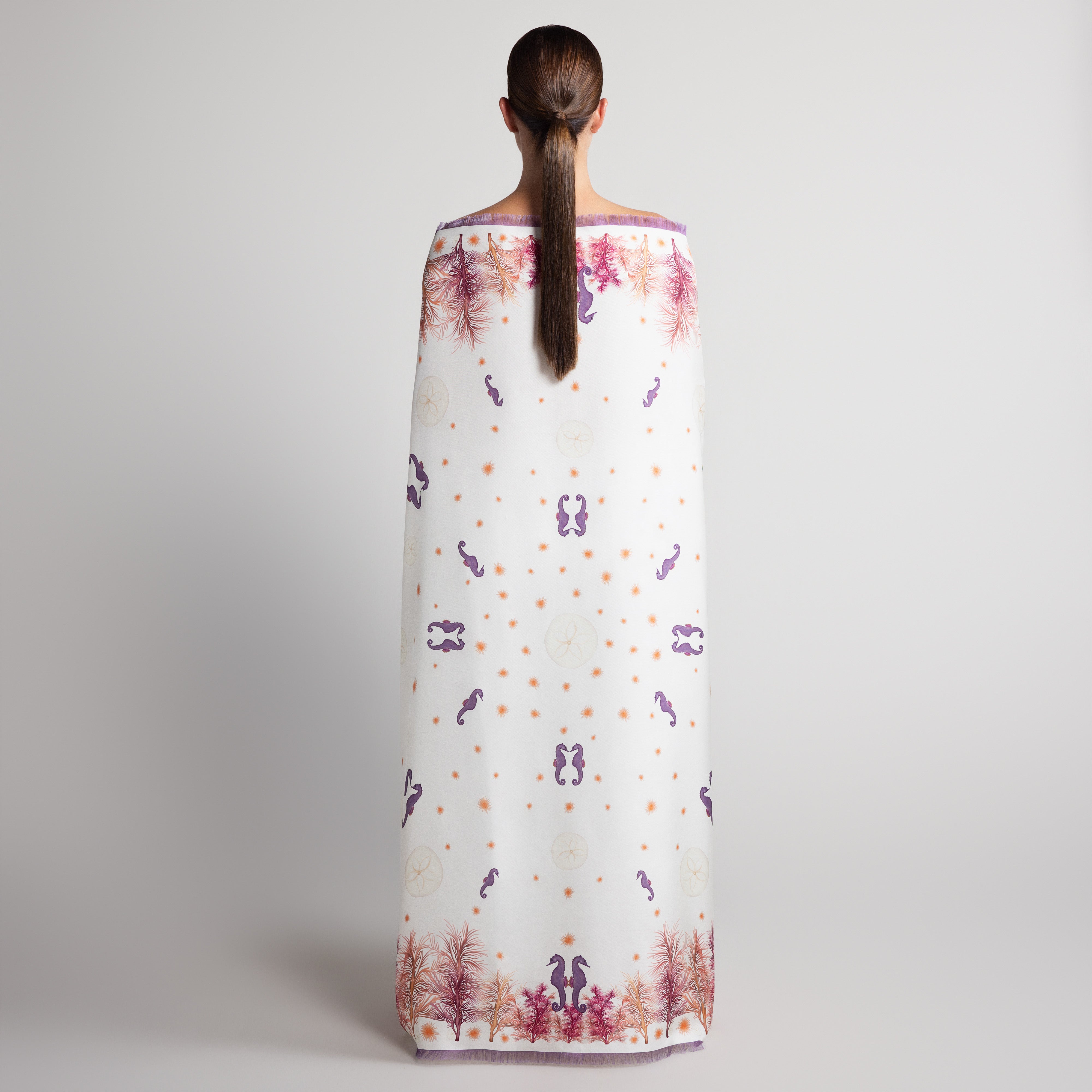 Galapagos Grande Silk Scarf in Cream with Hand-Feathered Edges