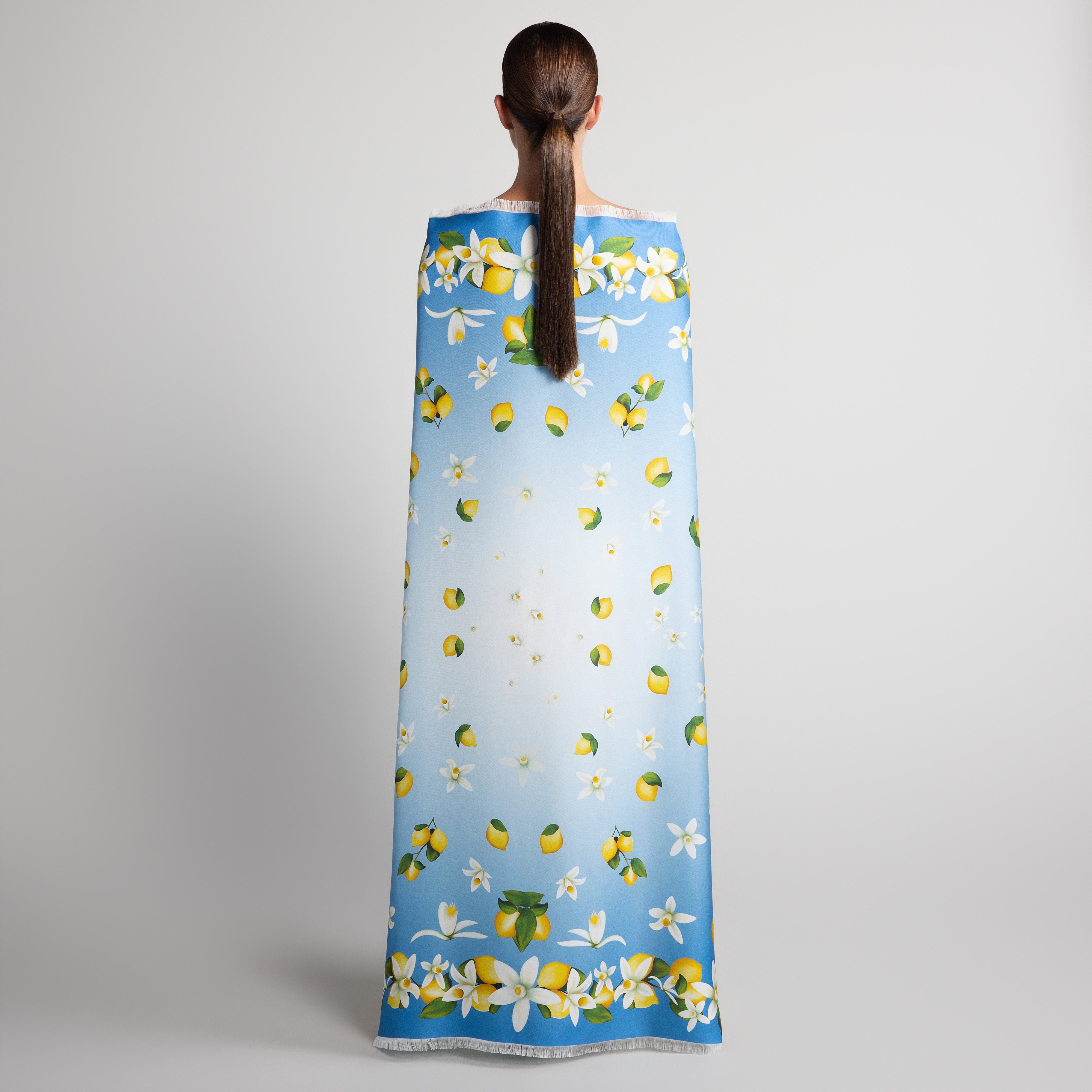 Capri Grande Silk Scarf in Sky Blue with Hand-Feathered Edges