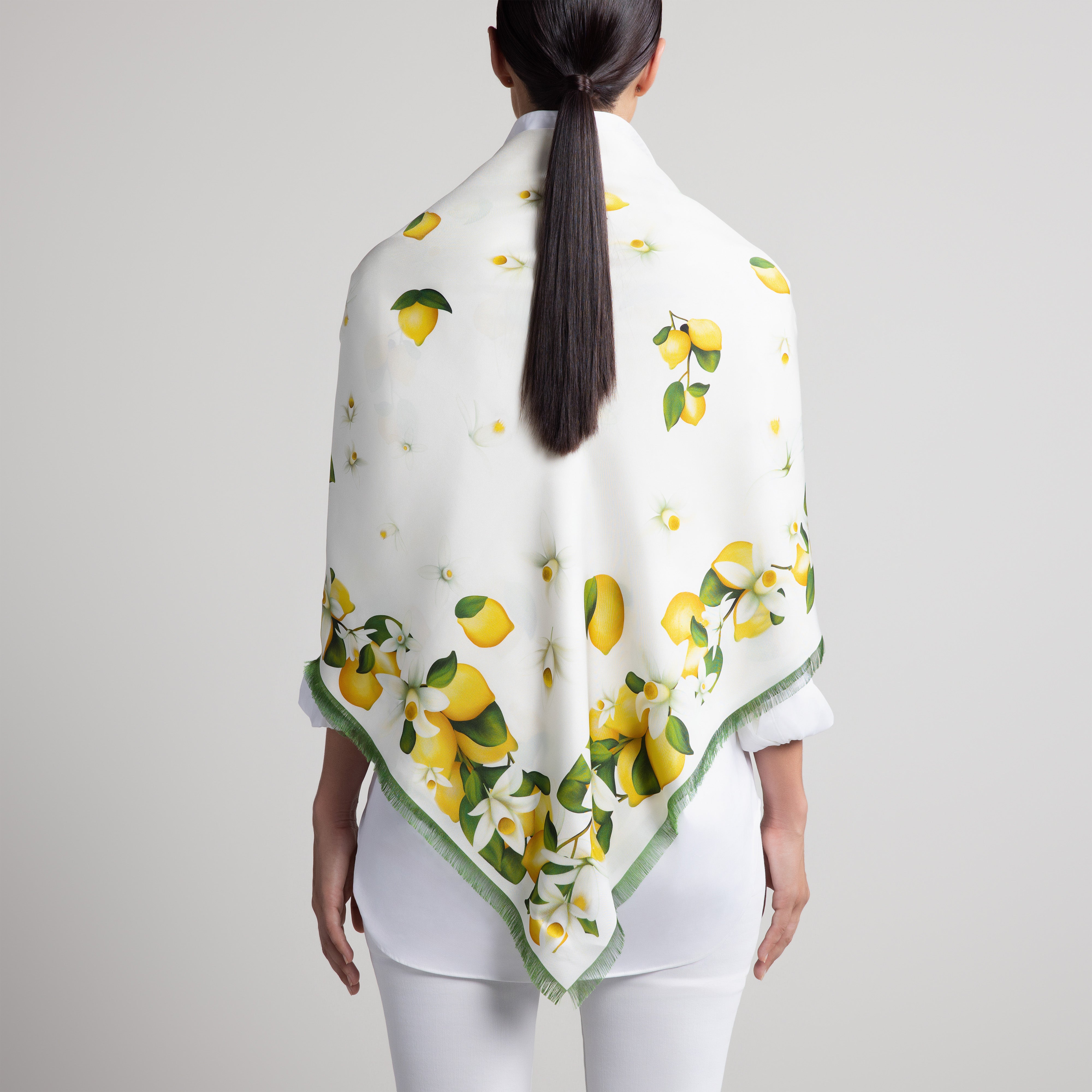 Capri Grande Silk Scarf in White with Hand-Feathered Edges
