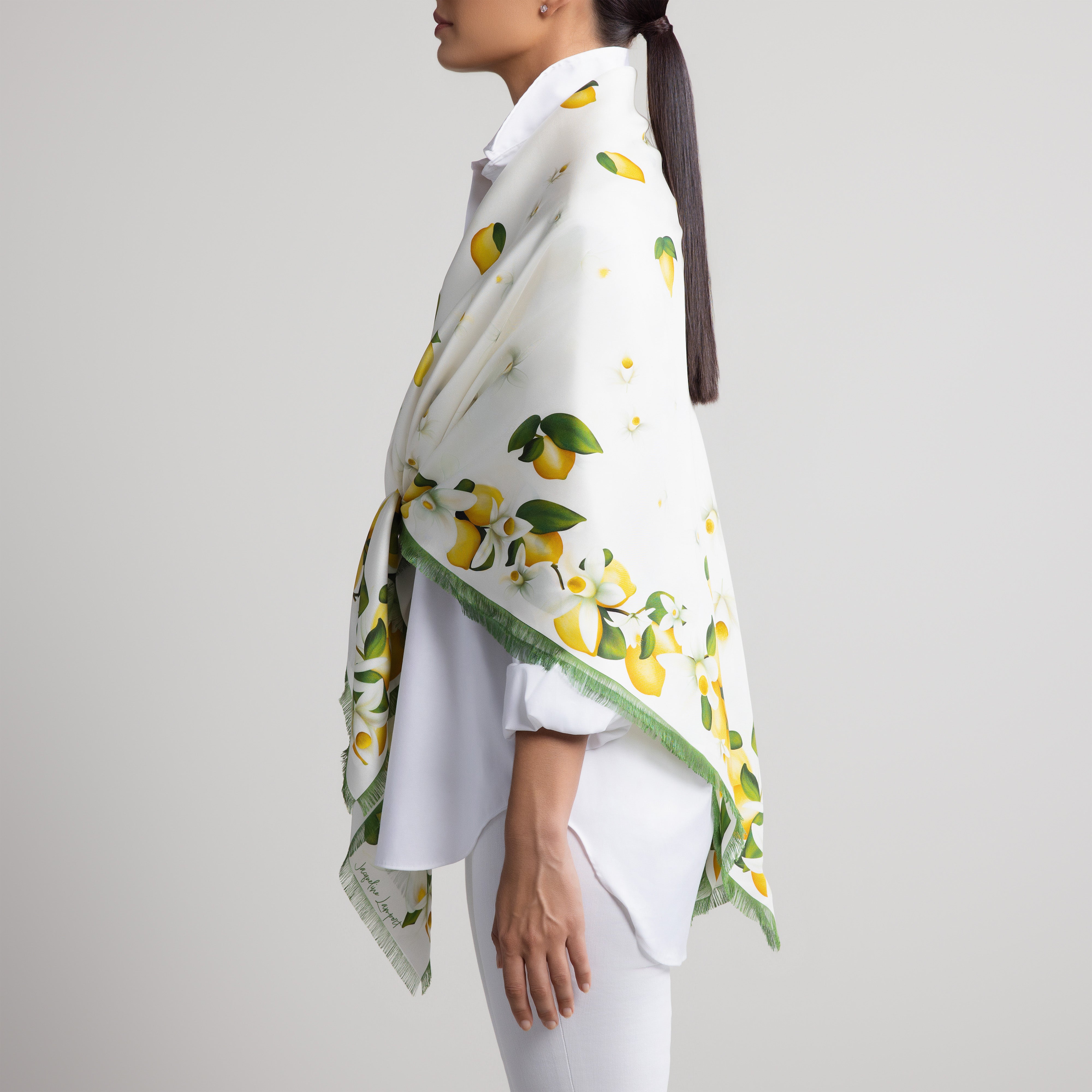Capri Grande Silk Scarf in White with Hand-Feathered Edges