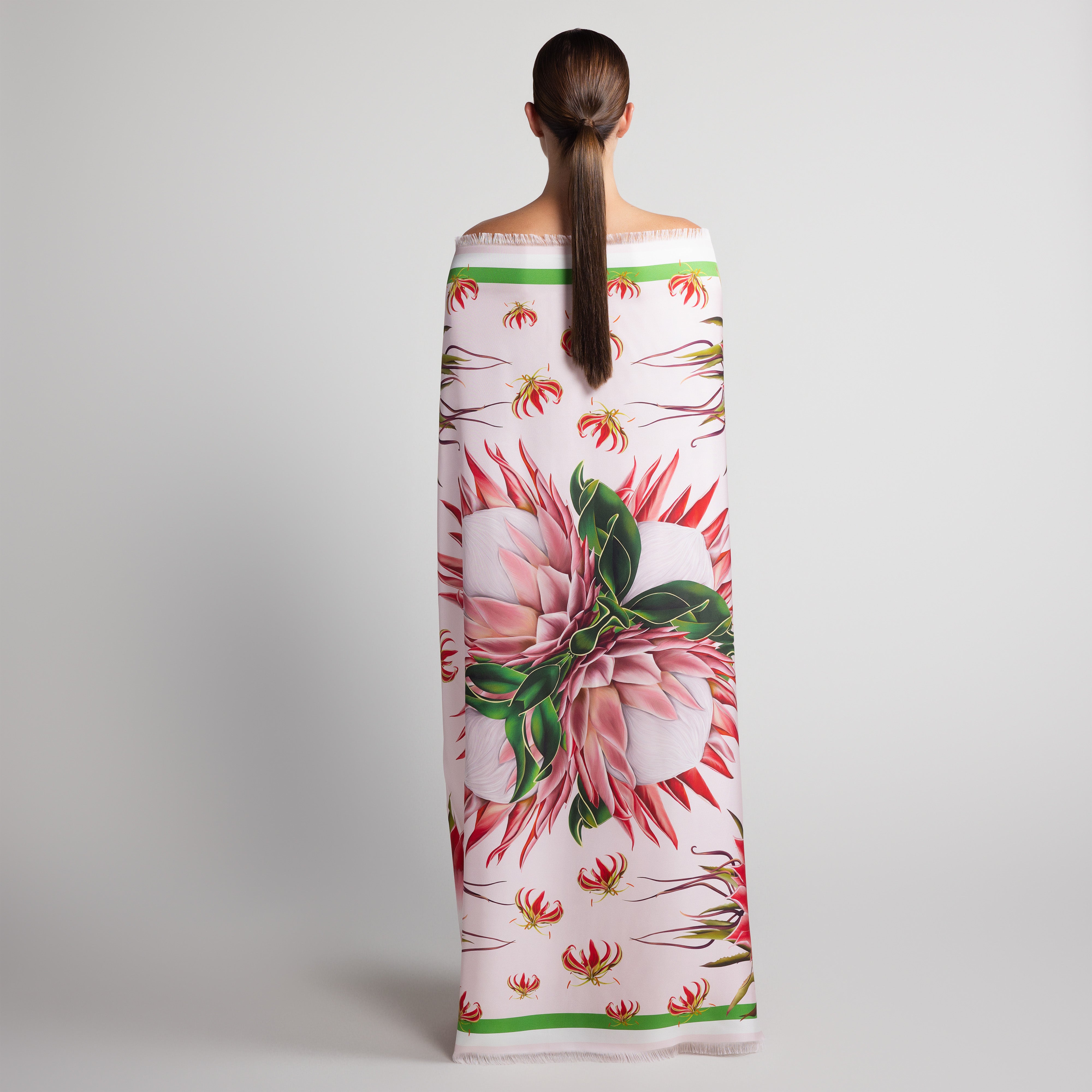 Protea Grande Silk Scarf in Pale Pink with Hand-Feathered Edges