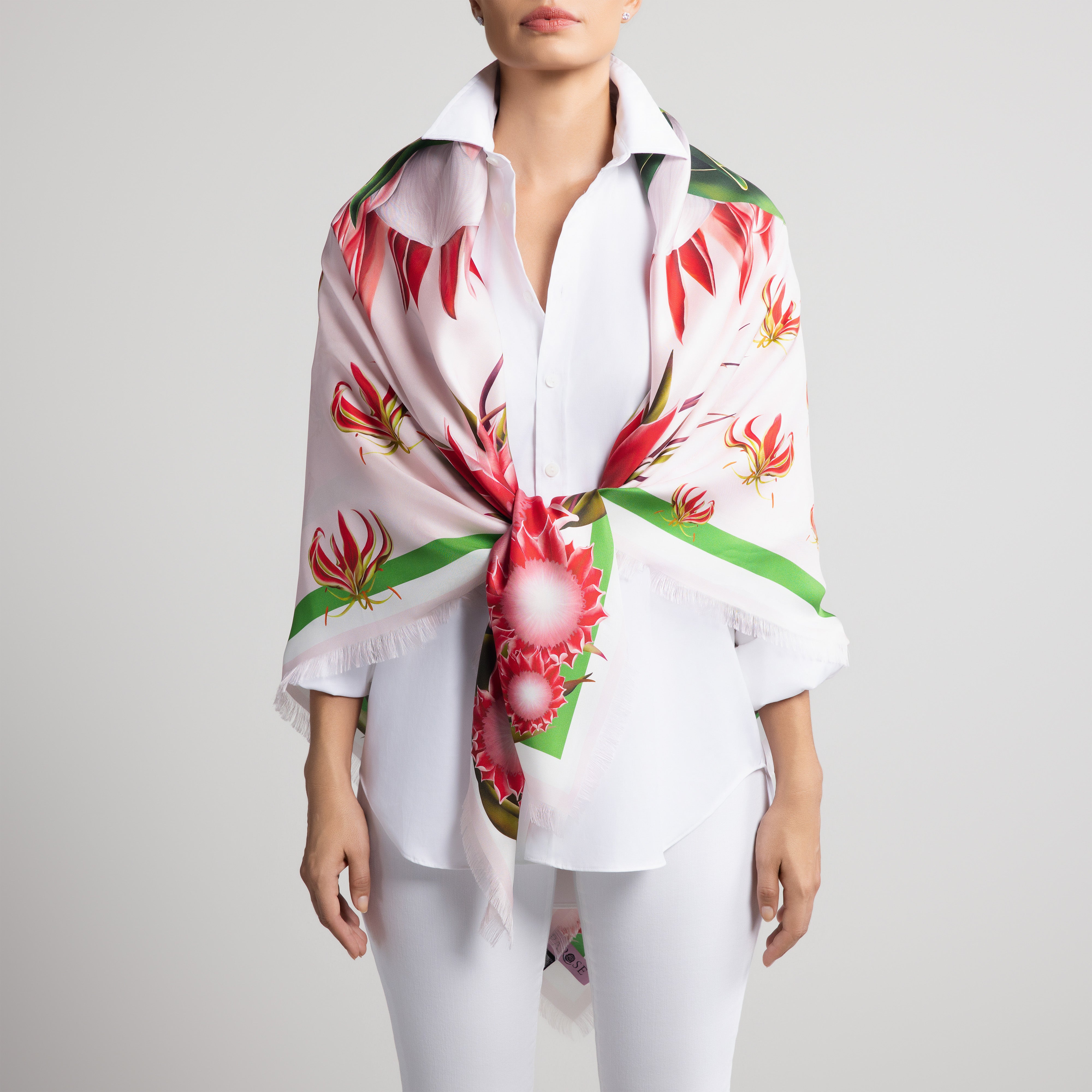Protea Grande Silk Scarf in Pale Pink with Hand-Feathered Edges
