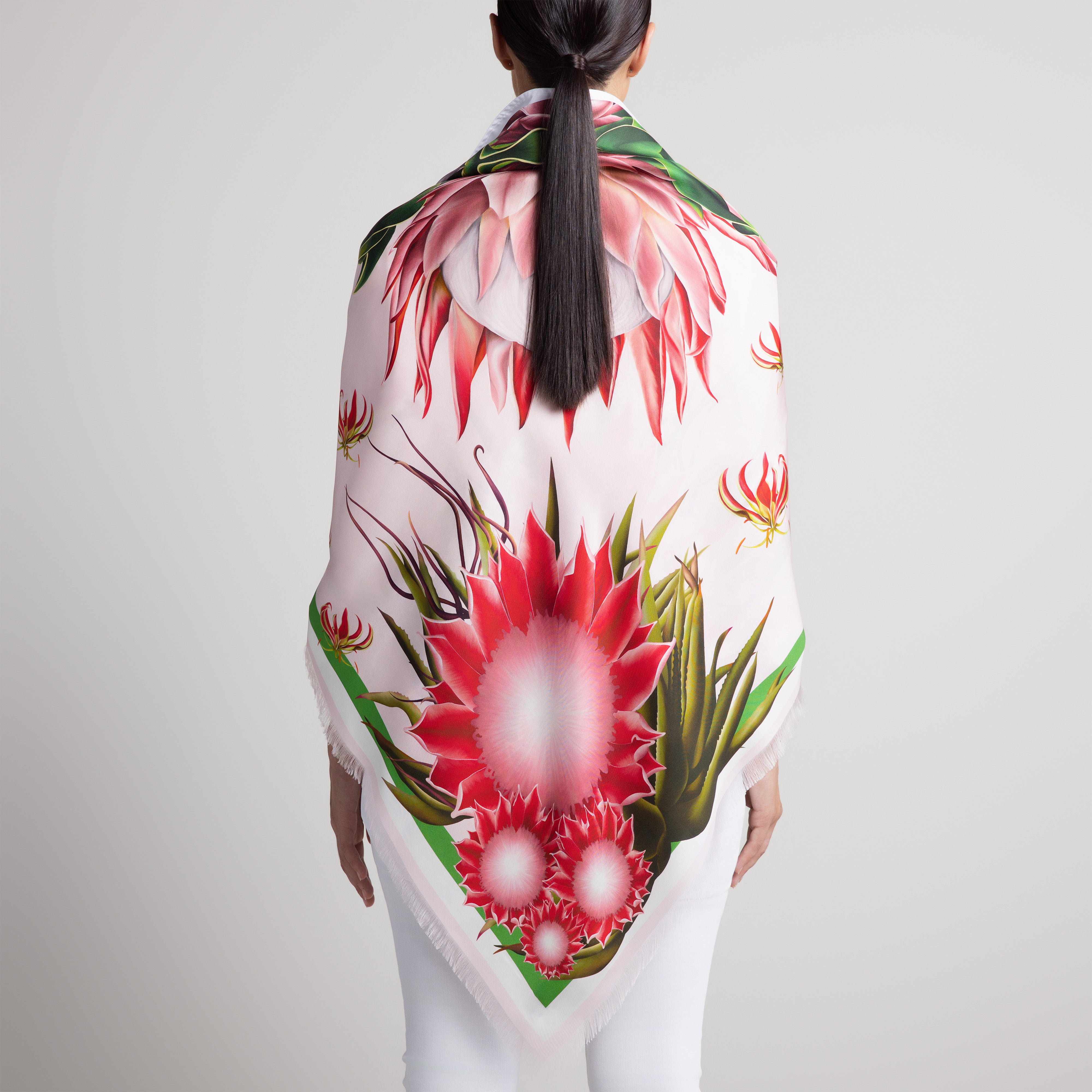 Protea Grande Silk Scarf in Pale Pink with Hand-Feathered Edges