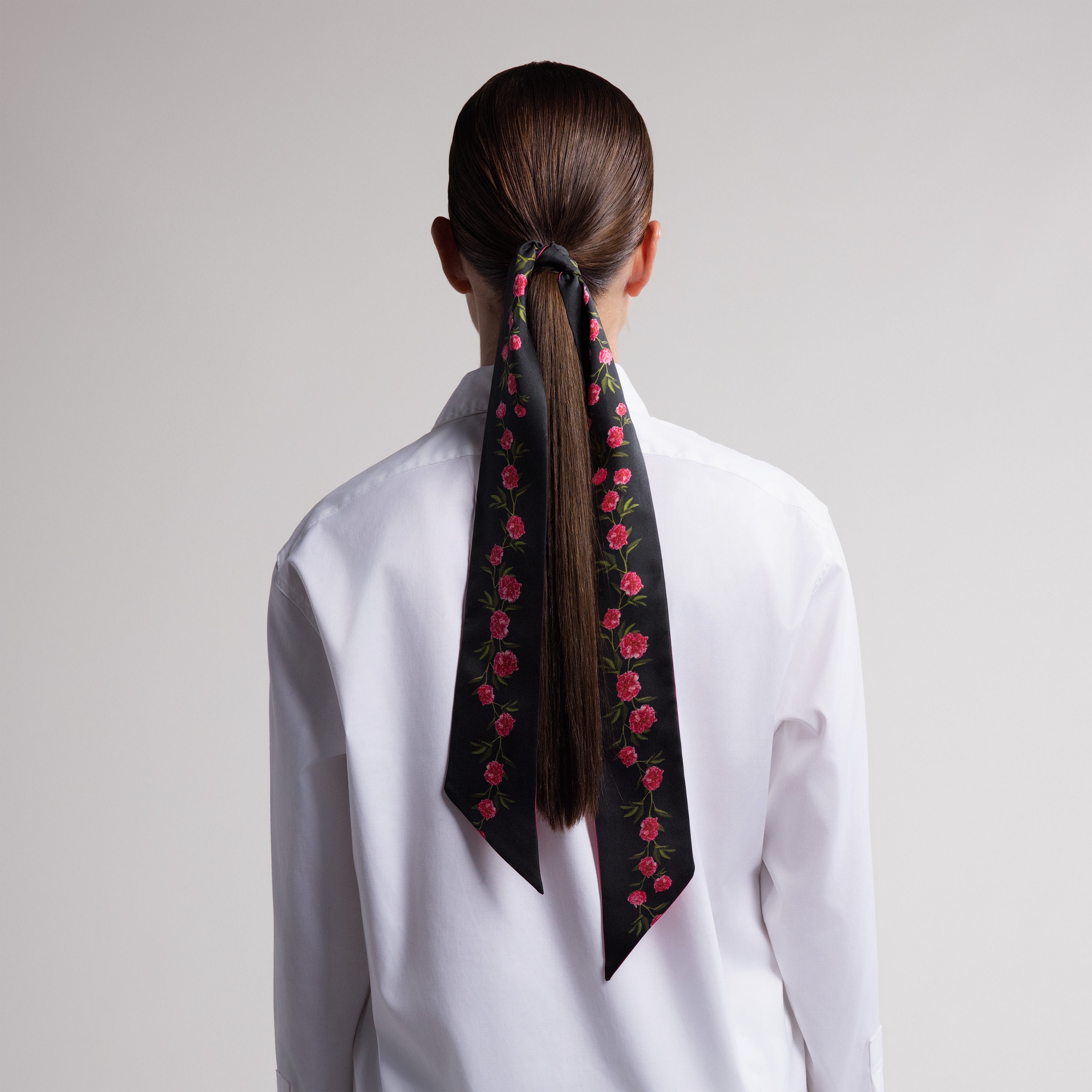 Peony Silk Scarfette in Black