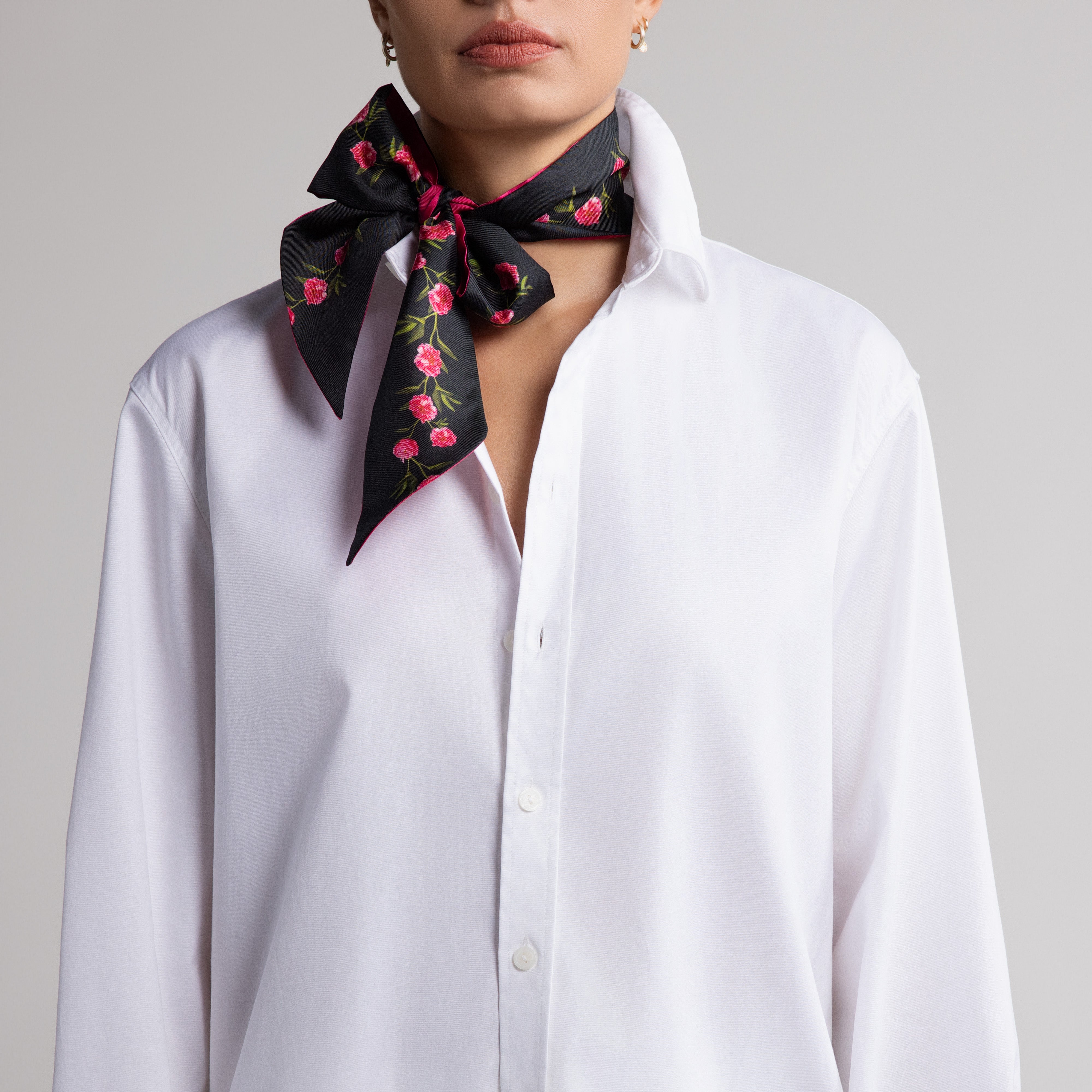 Peony Silk Scarfette in Black