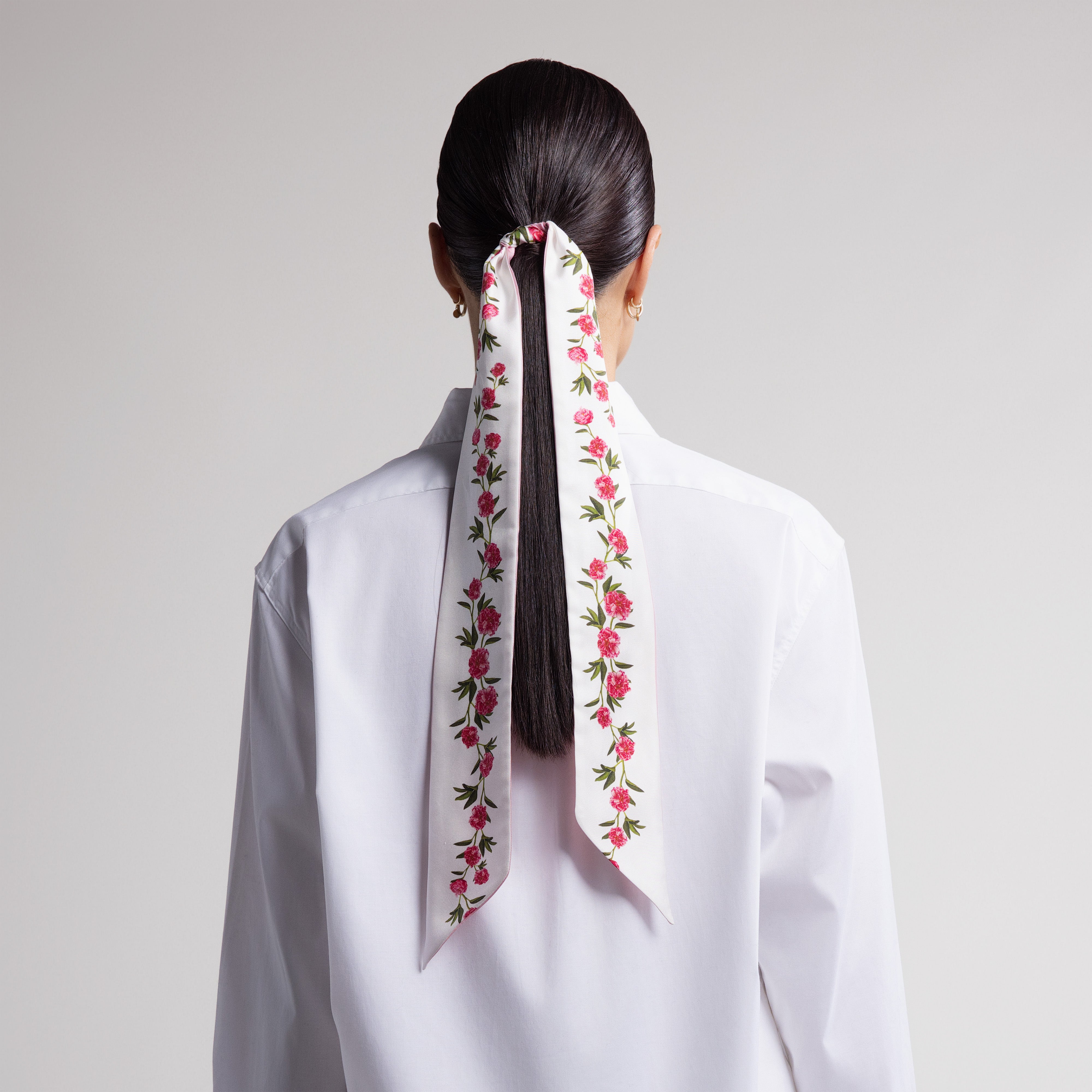 Peony Silk Scarfette in White