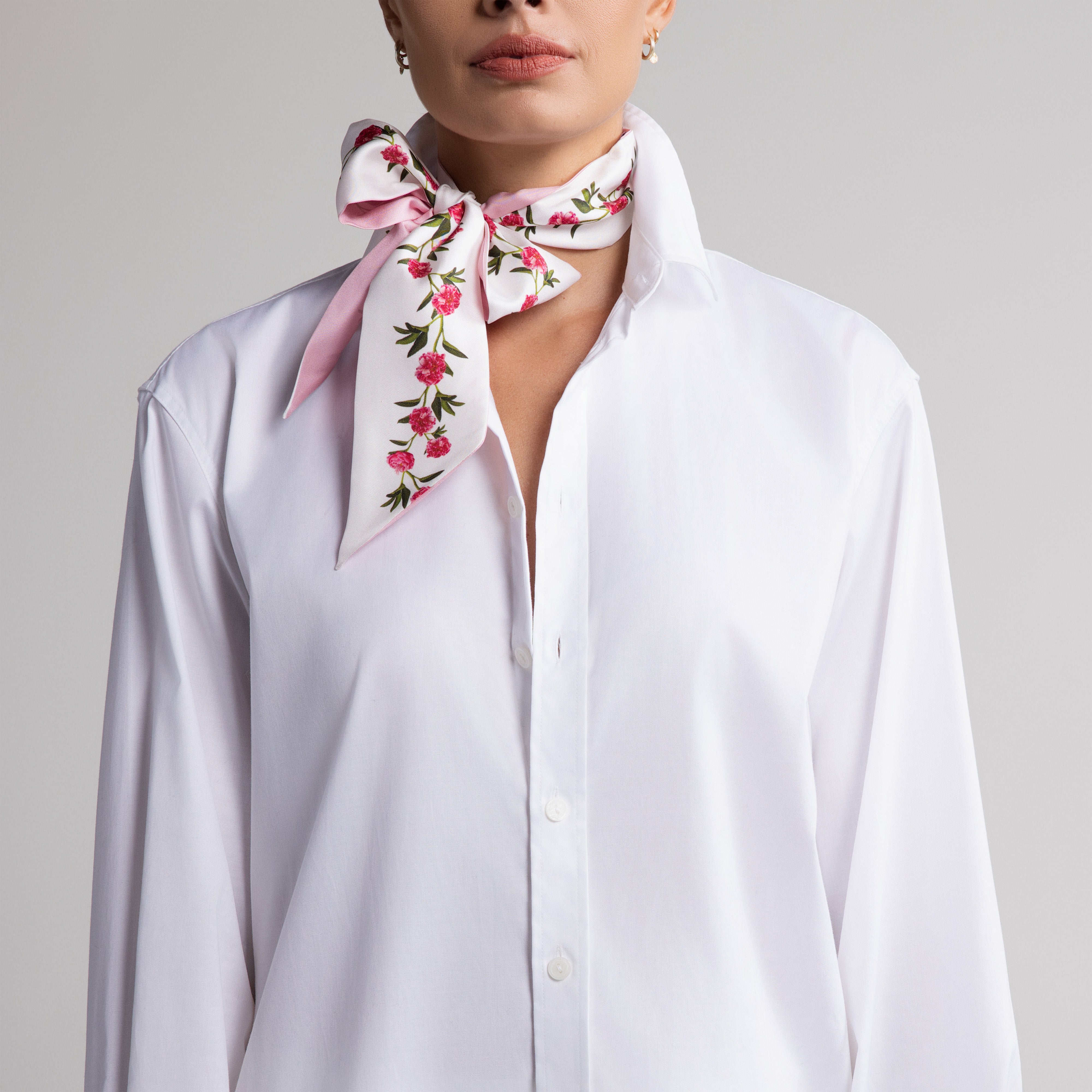 Peony Silk Scarfette in White