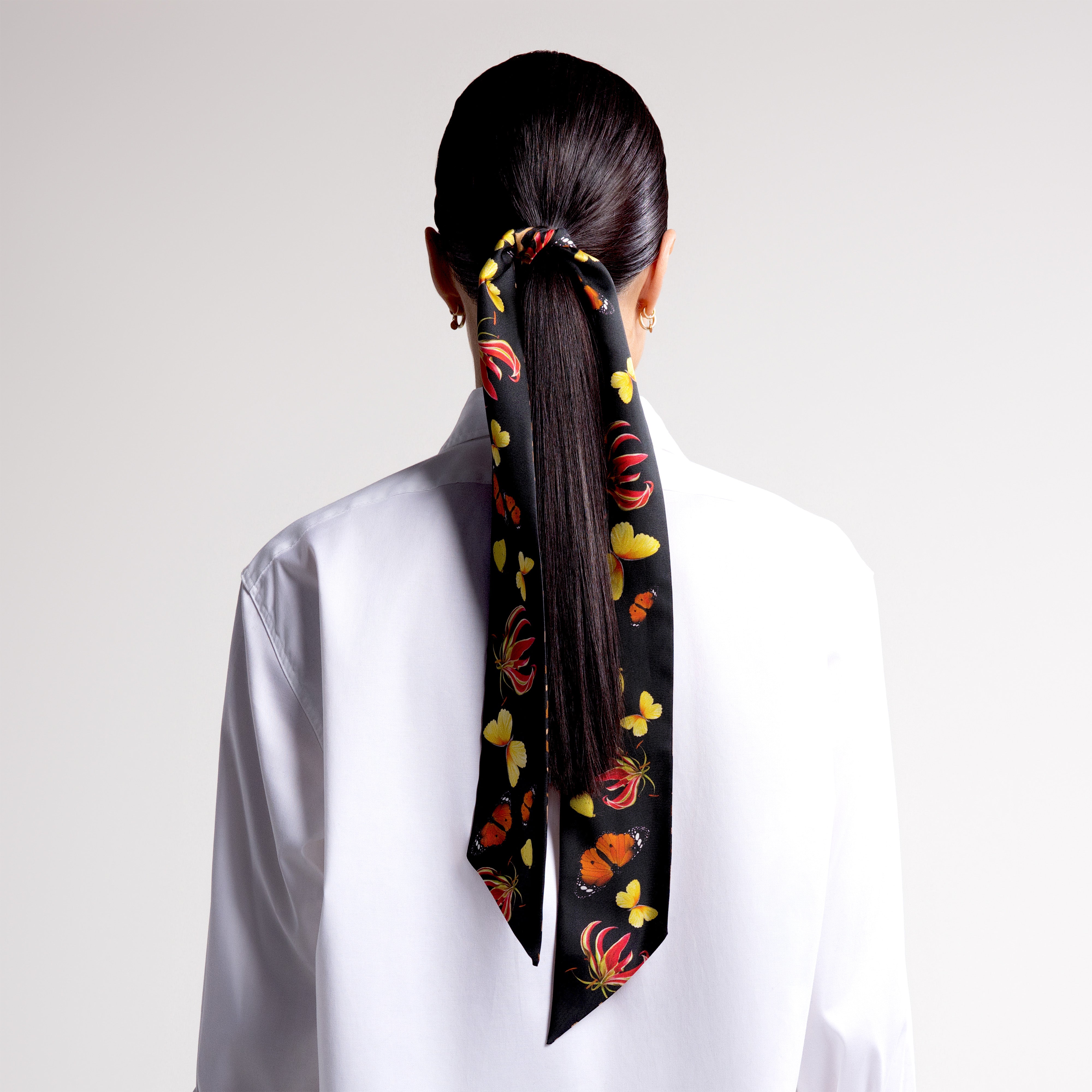 Safari Butterfly Silk Scarfette in Black & Leopard