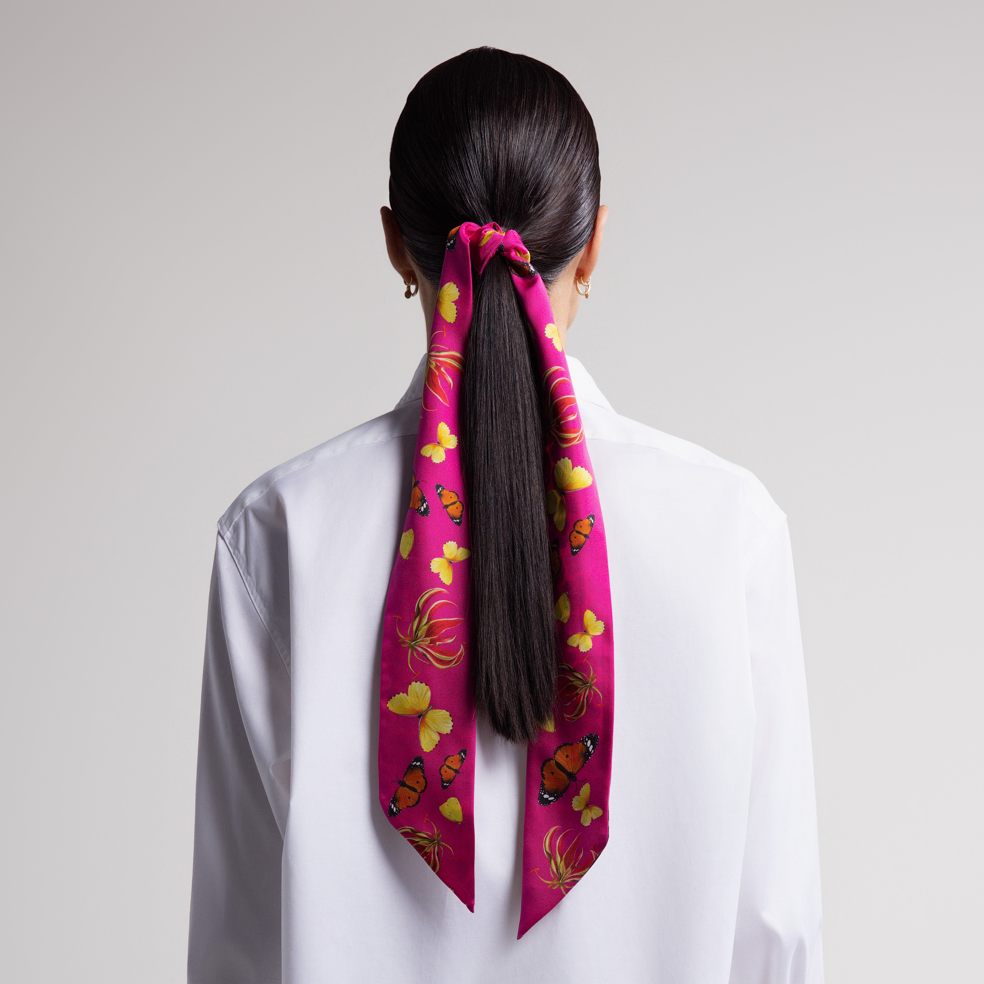 Safari Butterfly Silk Scarfette in Hot Pink & Leopard