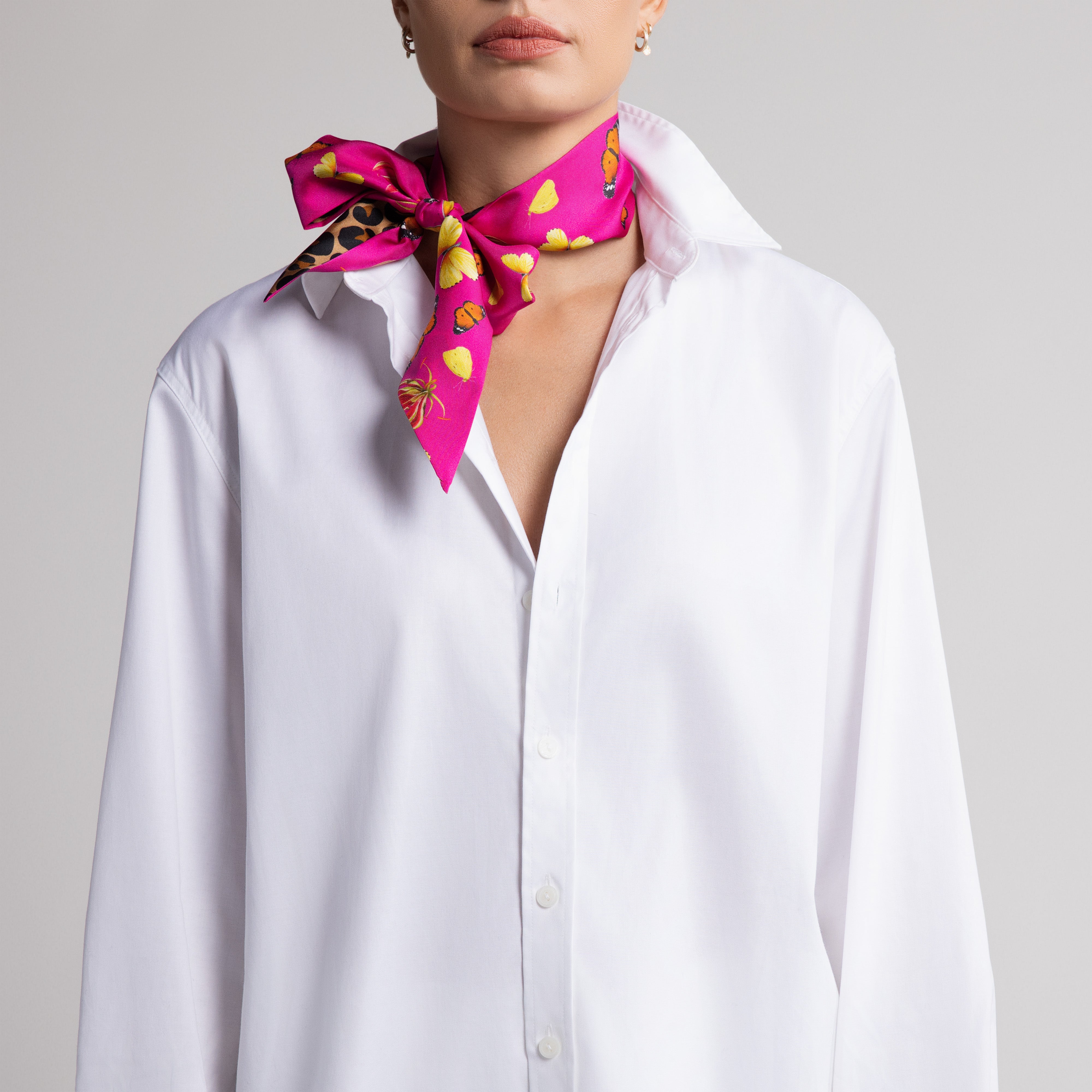 Safari Butterfly Silk Scarfette in Hot Pink & Leopard