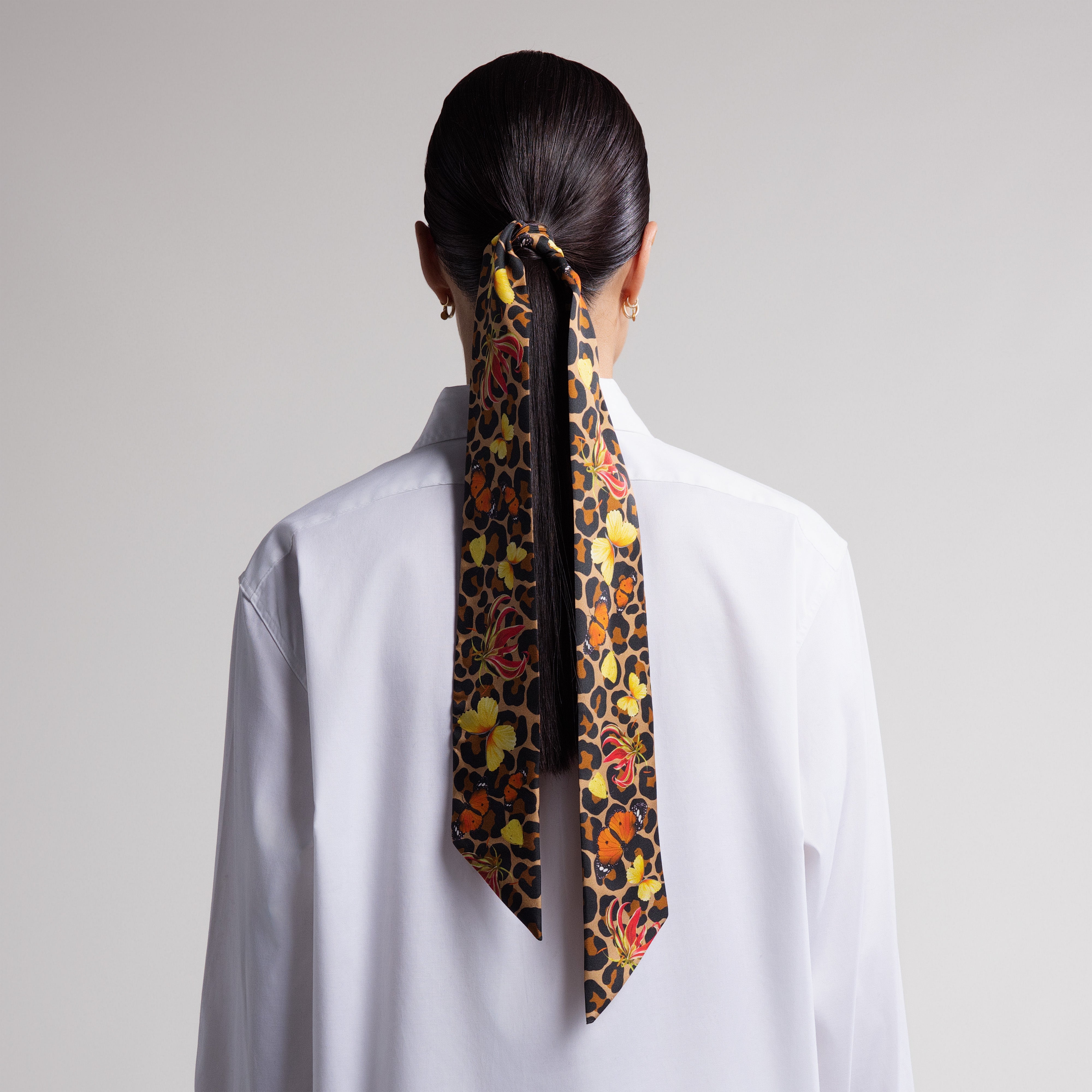 Safari Butterfly Silk Scarfette in Leopard