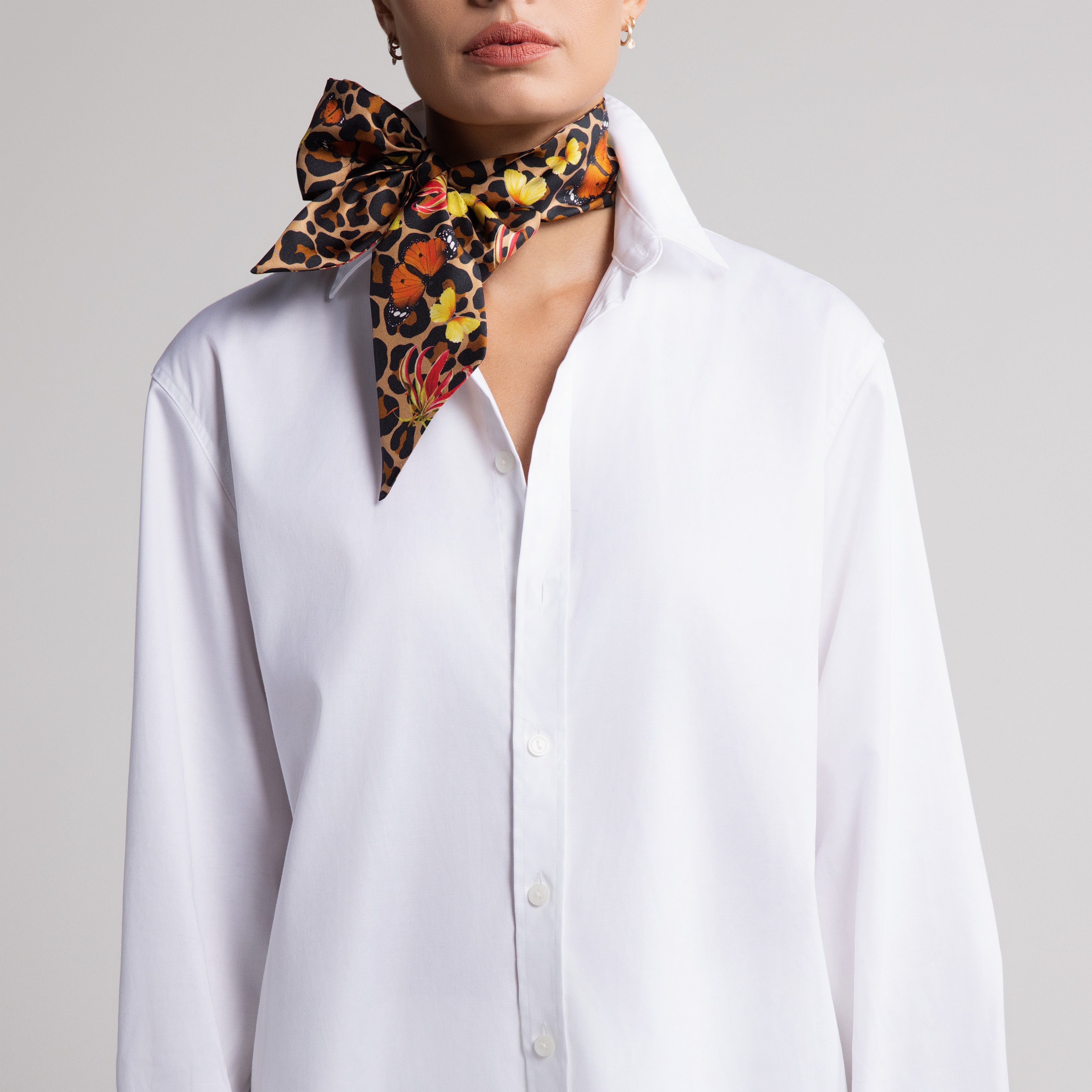 Safari Butterfly Silk Scarfette in Leopard
