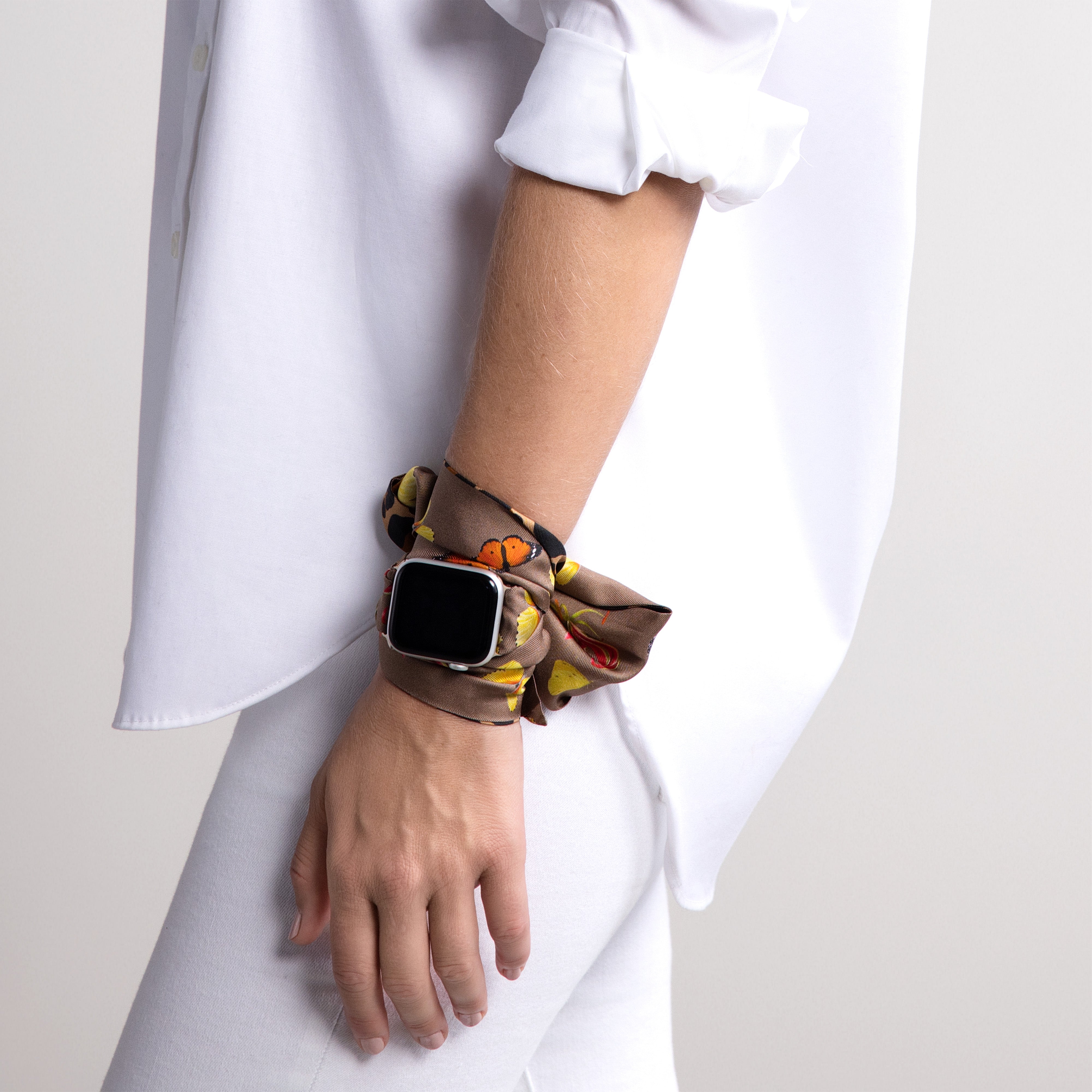 Safari Butterfly Silk Scarfette in Tan & Leopard