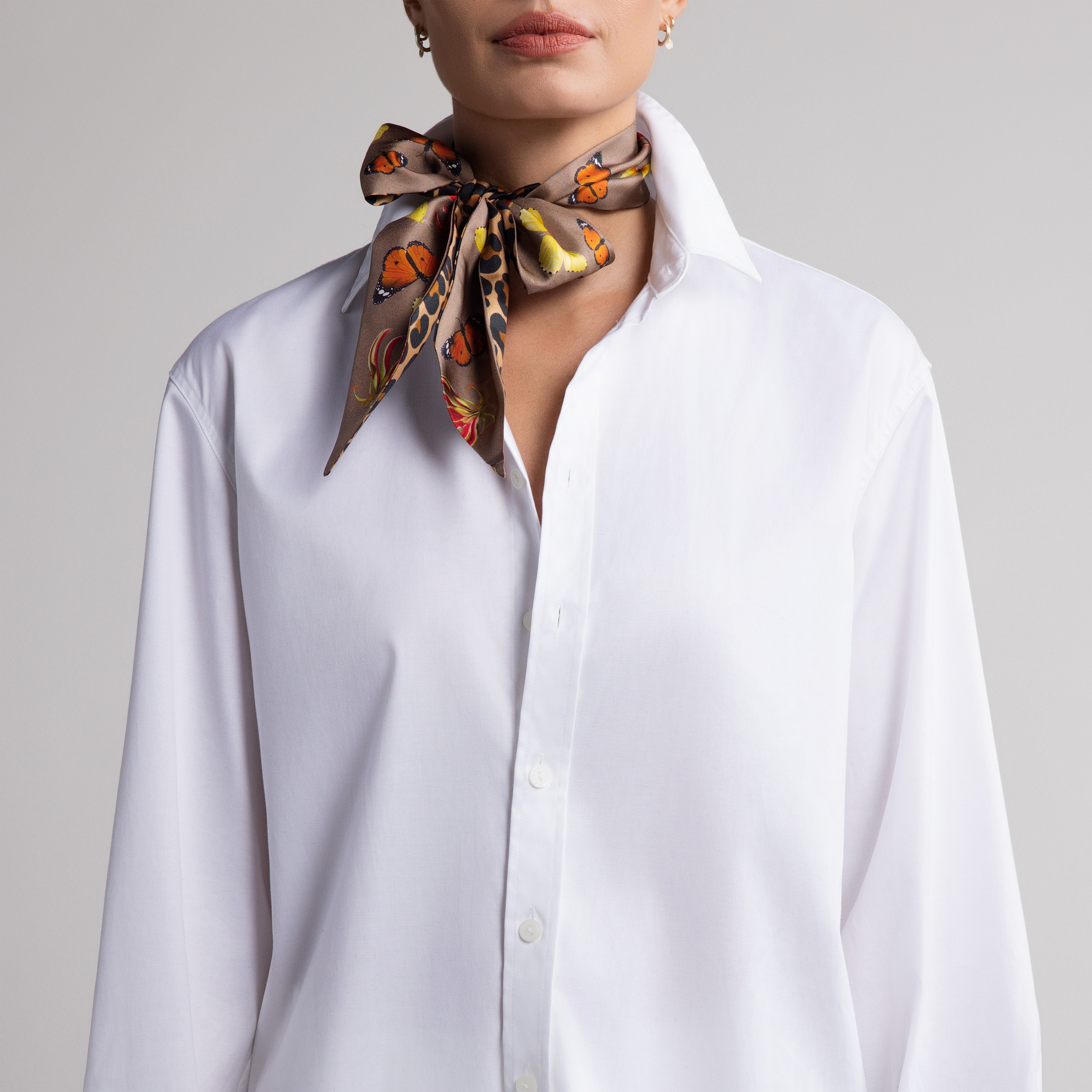 Safari Butterfly Silk Scarfette in Tan & Leopard