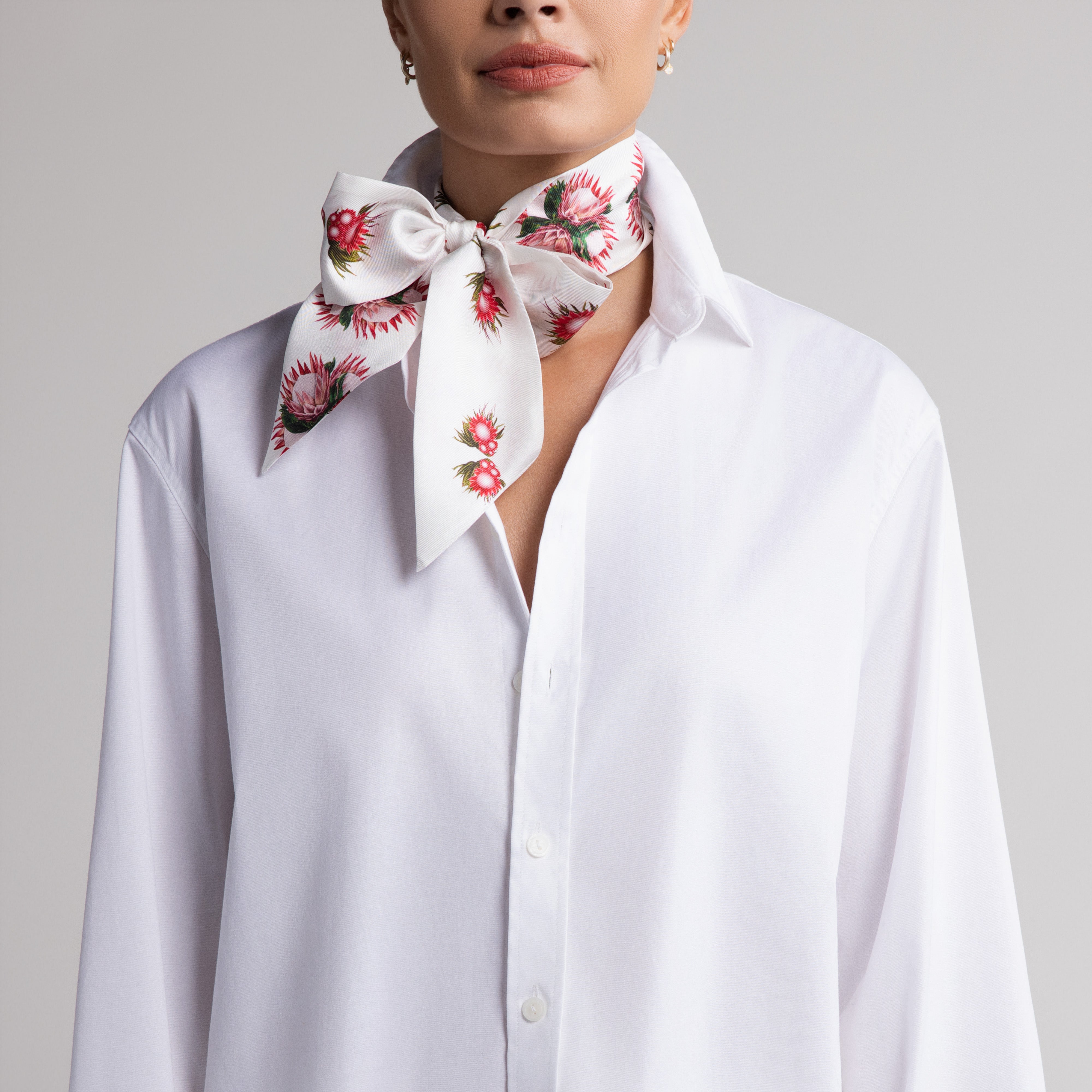 Protea Silk Scarfette in White