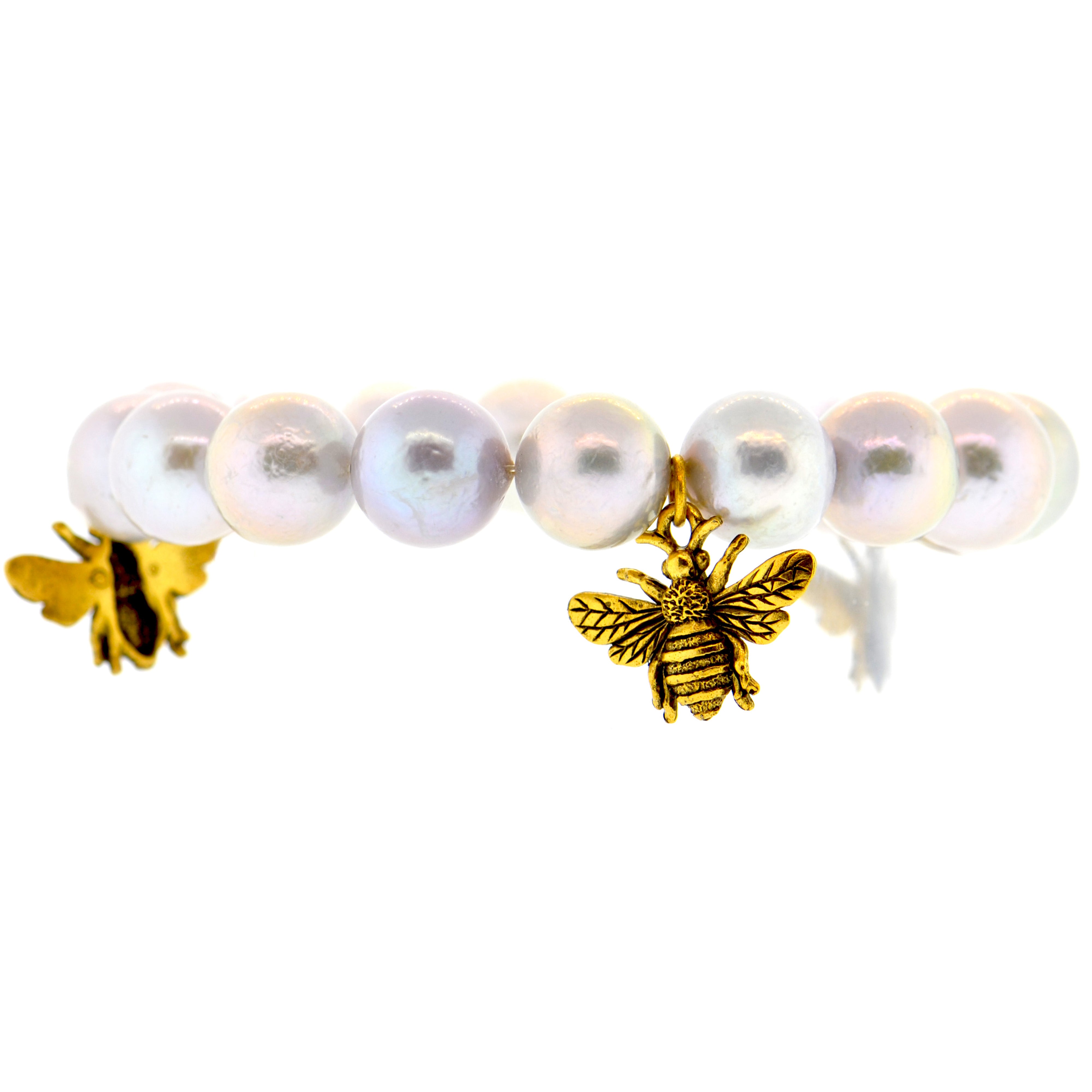 Grey Pearl Bumble Bee Botanical Bracelet