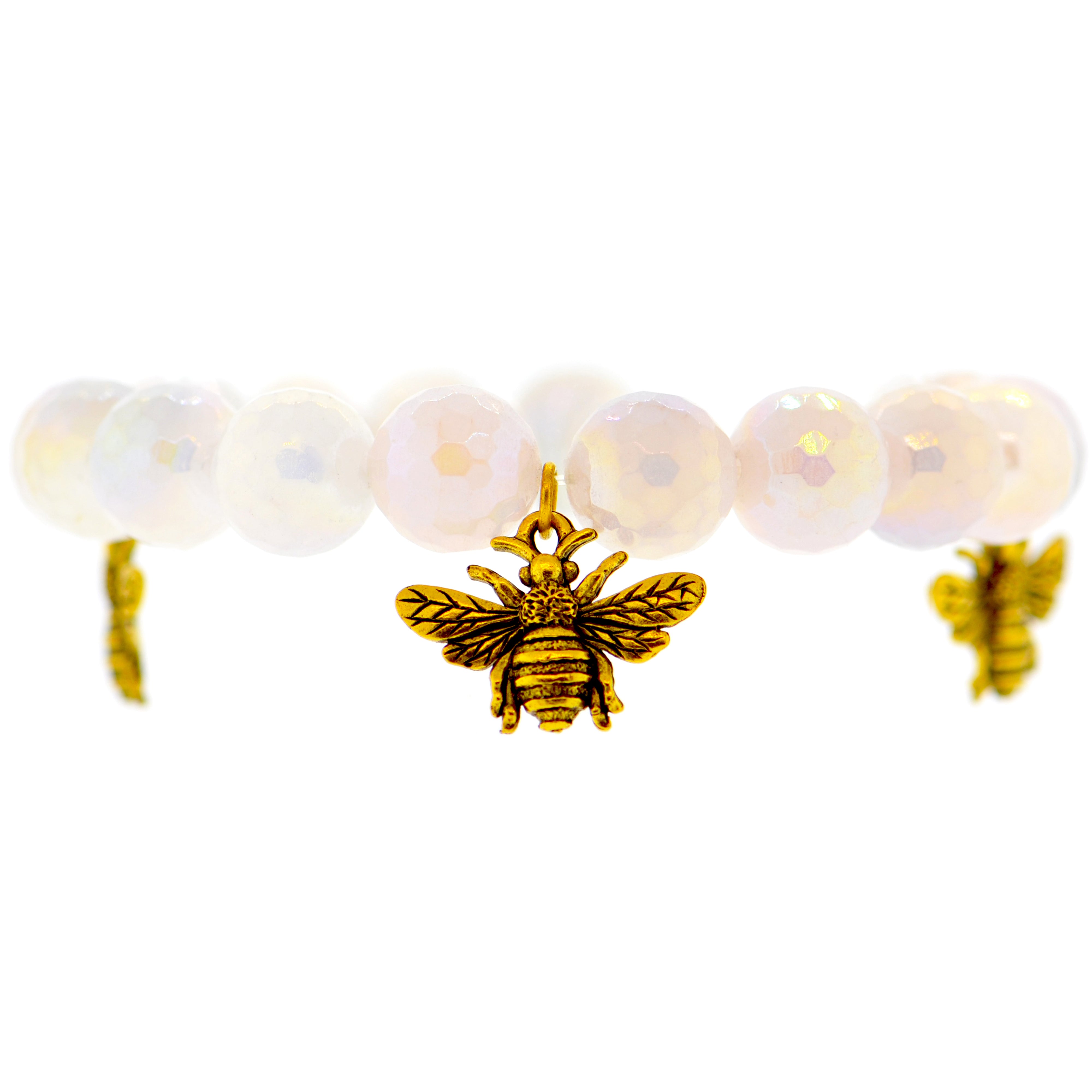 Mystic Rose Quartz Bumble Bee Botanical Bracelet