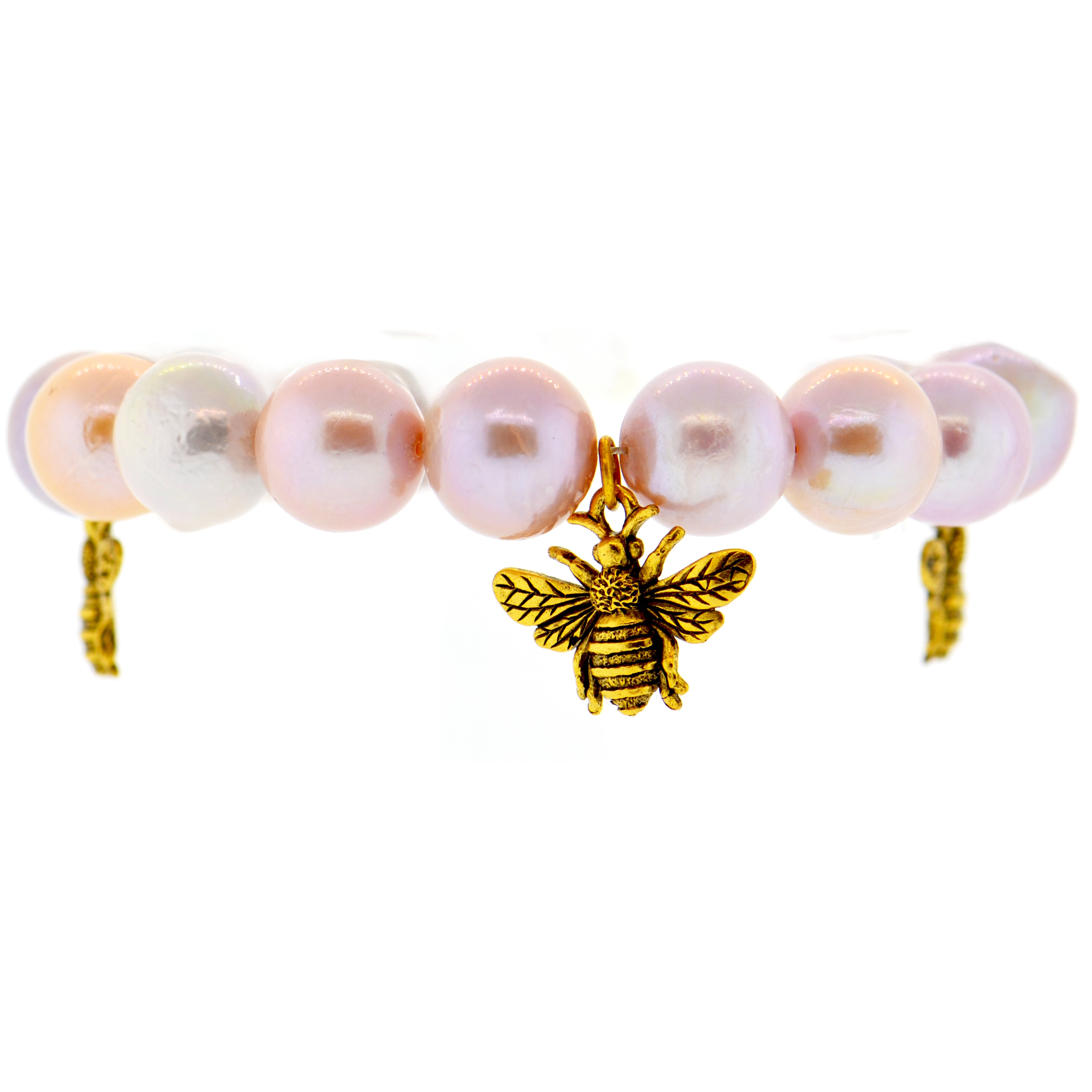 Pink Pearl Bumble Bee Botanical Bracelet