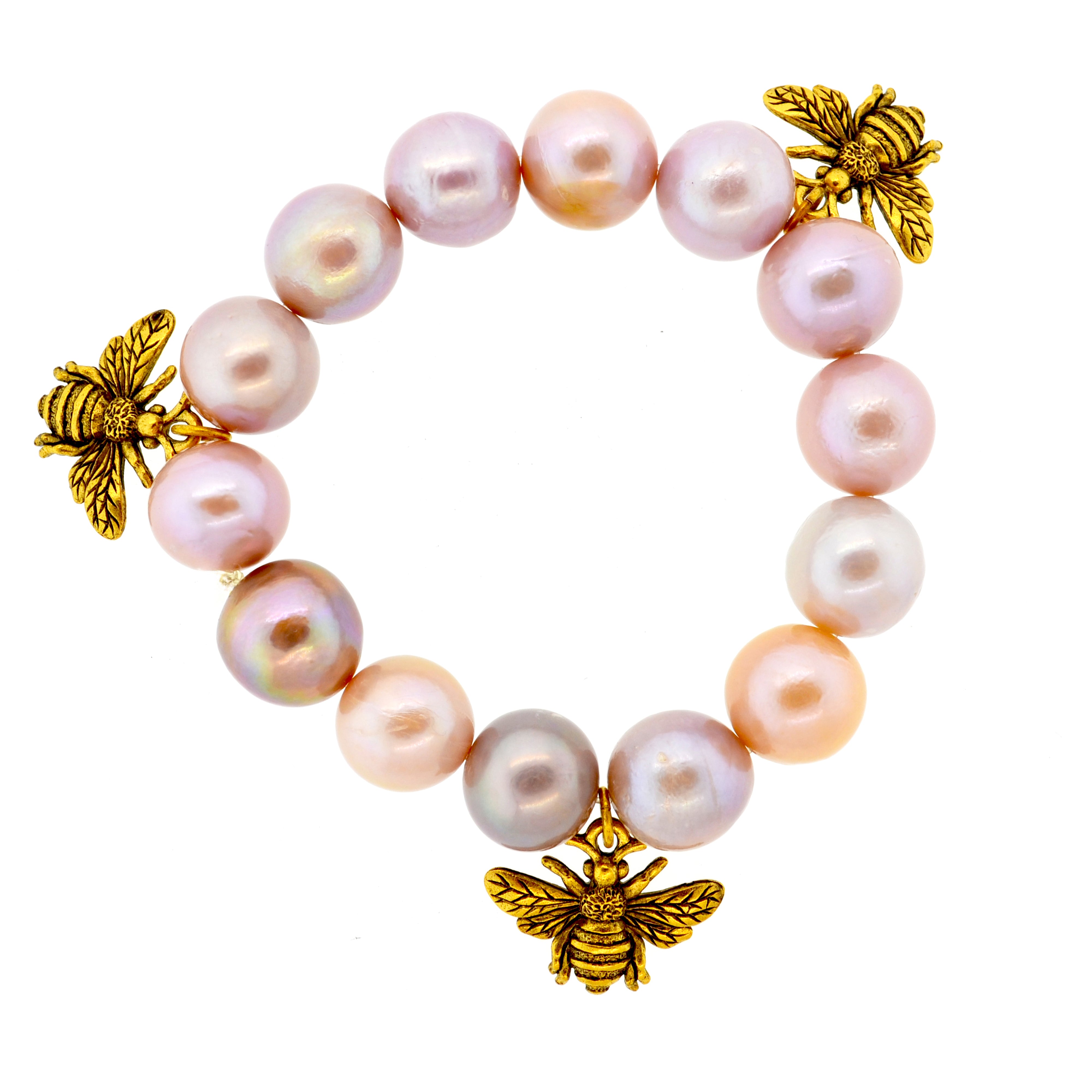 Pink Pearl Bumble Bee Botanical Bracelet