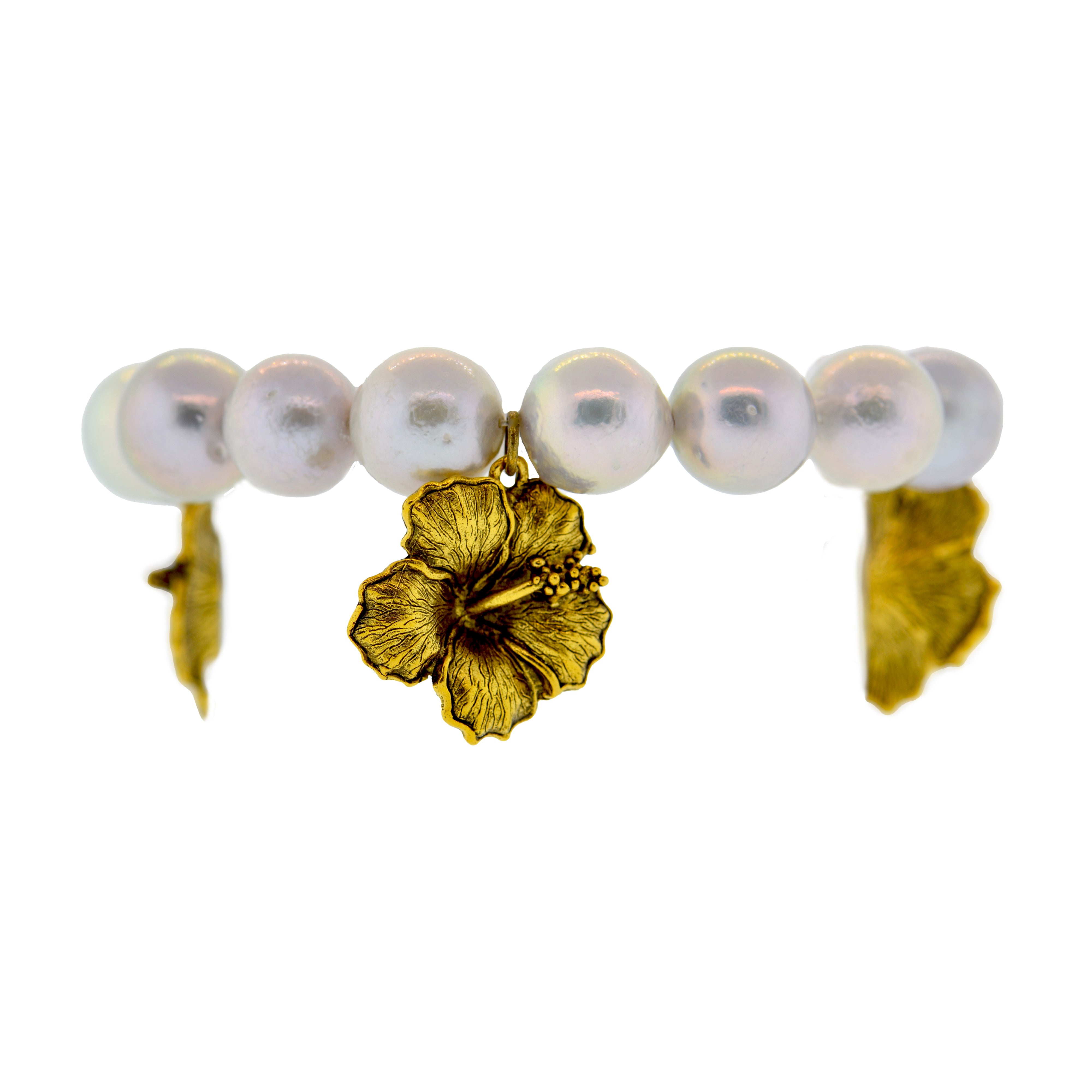 Grey Pearl Hibiscus Botanical Bracelet