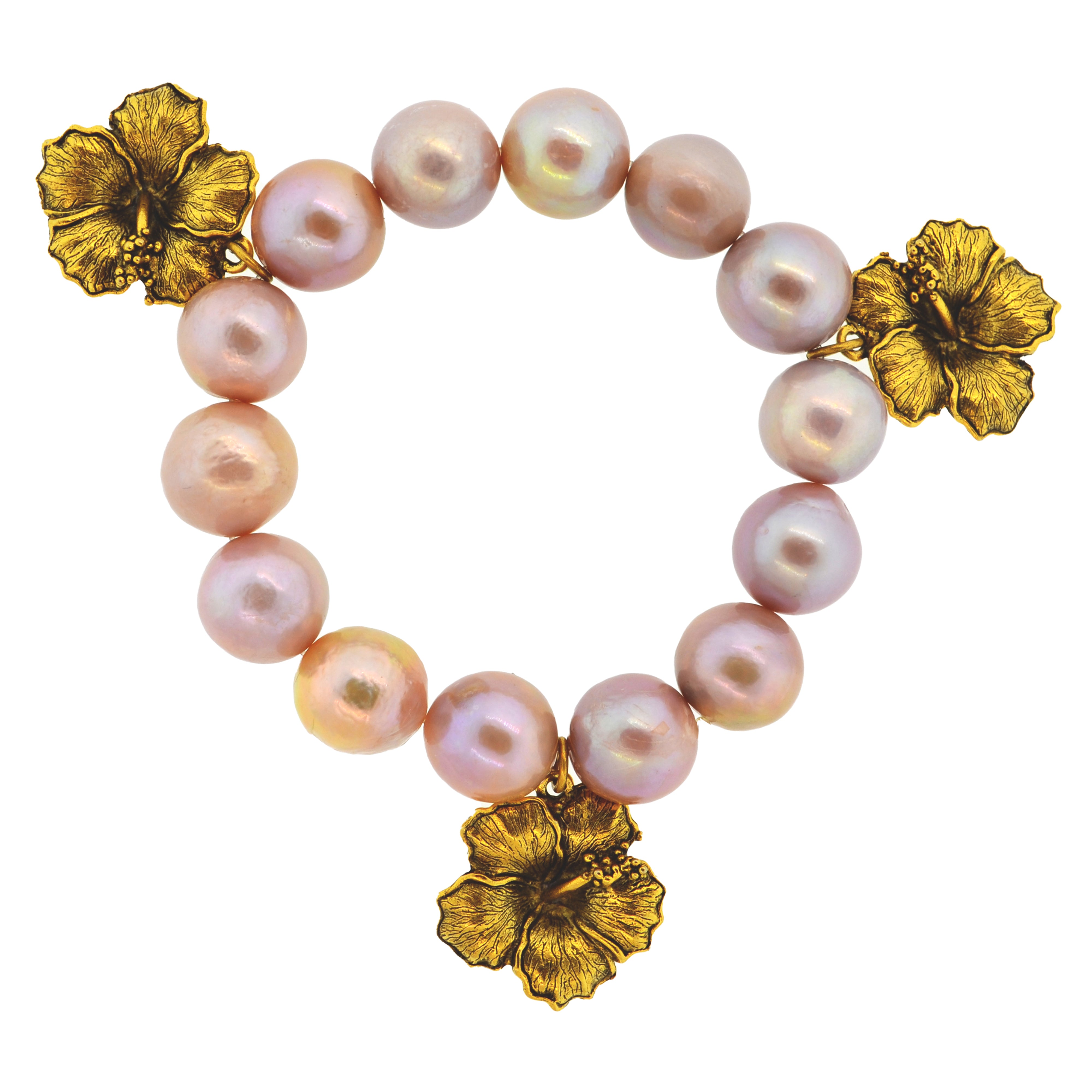 Pink Pearl Hibiscus Botanical Bracelet