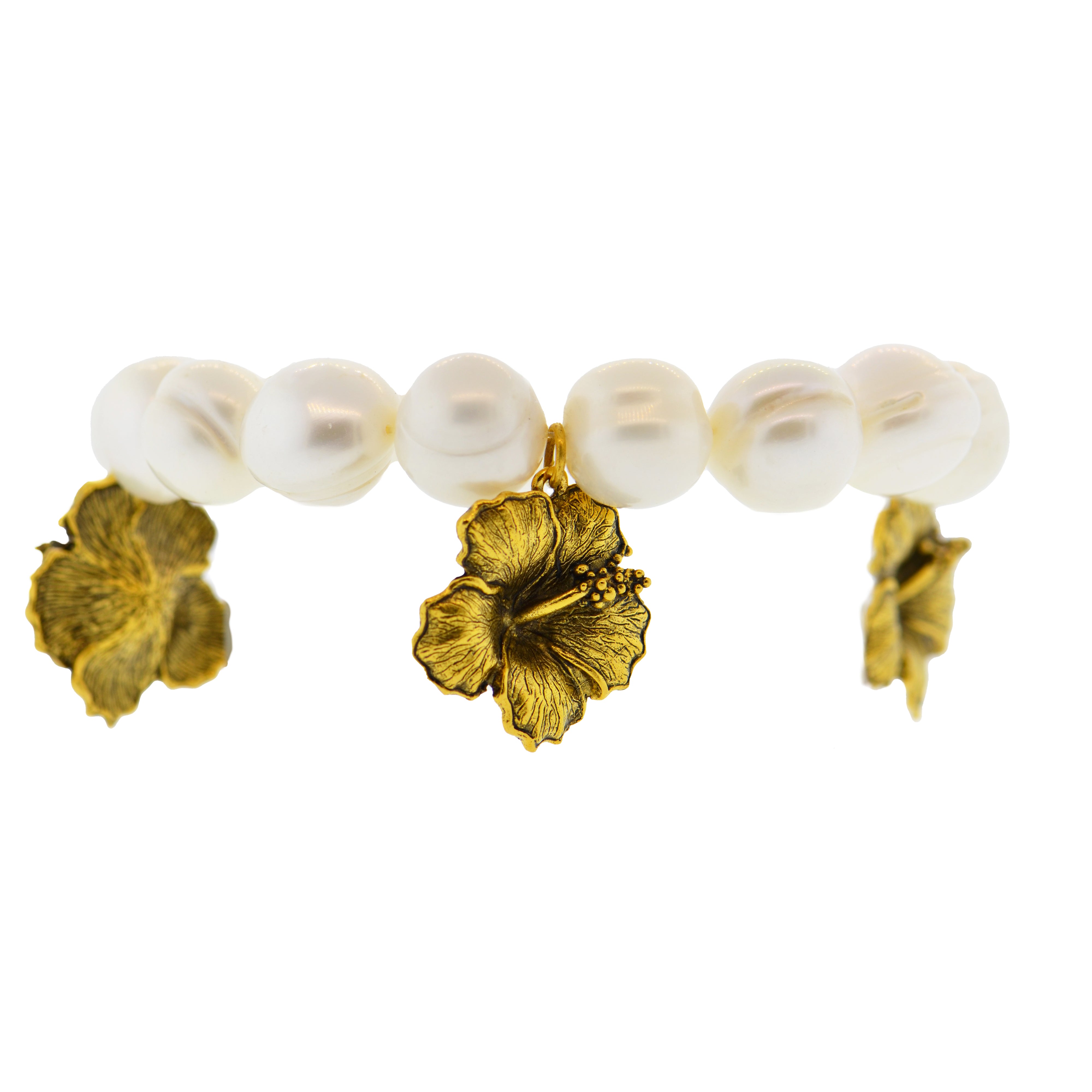 White Pearl Hibiscus Botanical Bracelet
