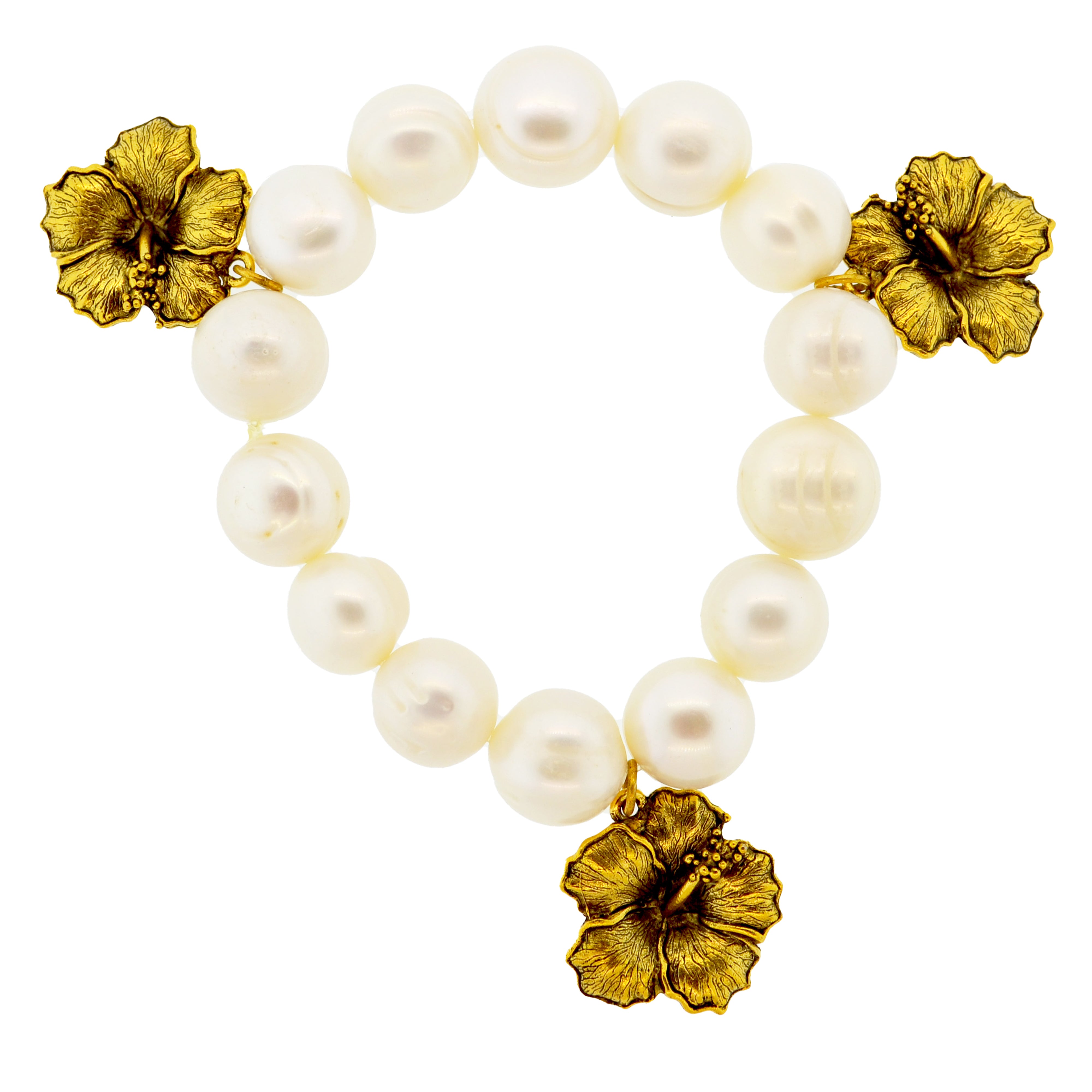 White Pearl Hibiscus Botanical Bracelet