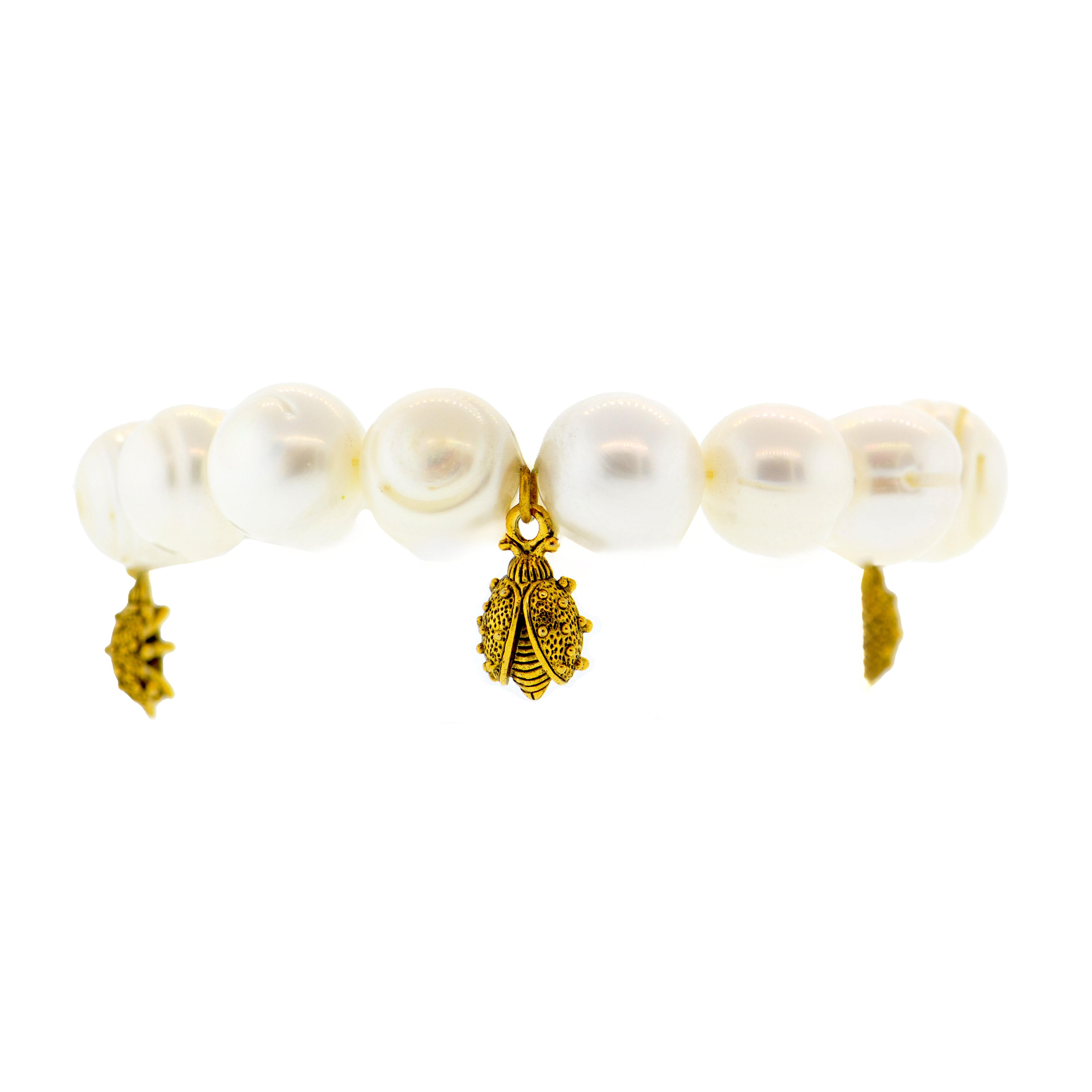White Pearl Ladybird Botanical Bracelet
