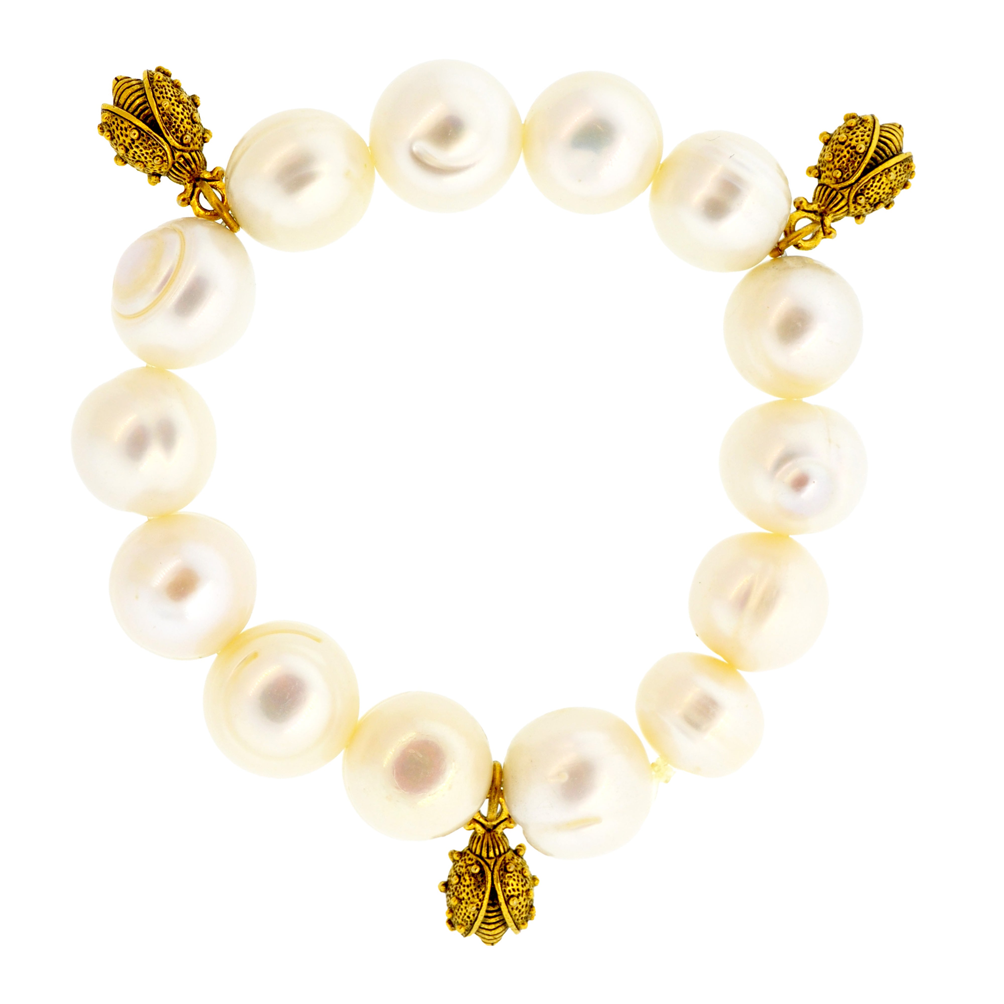 White Pearl Ladybird Botanical Bracelet