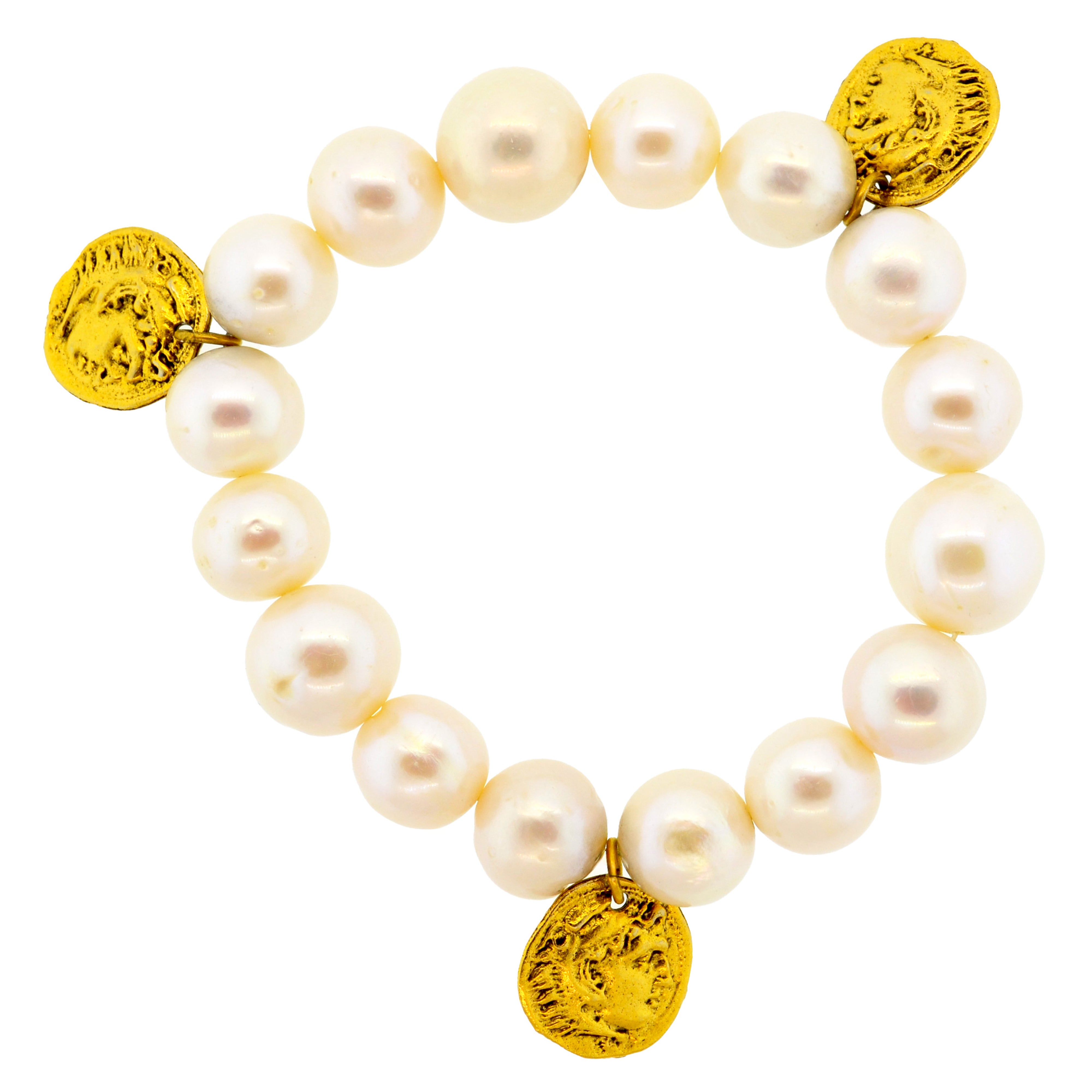 White Pearl Ancient Coin Bracelet