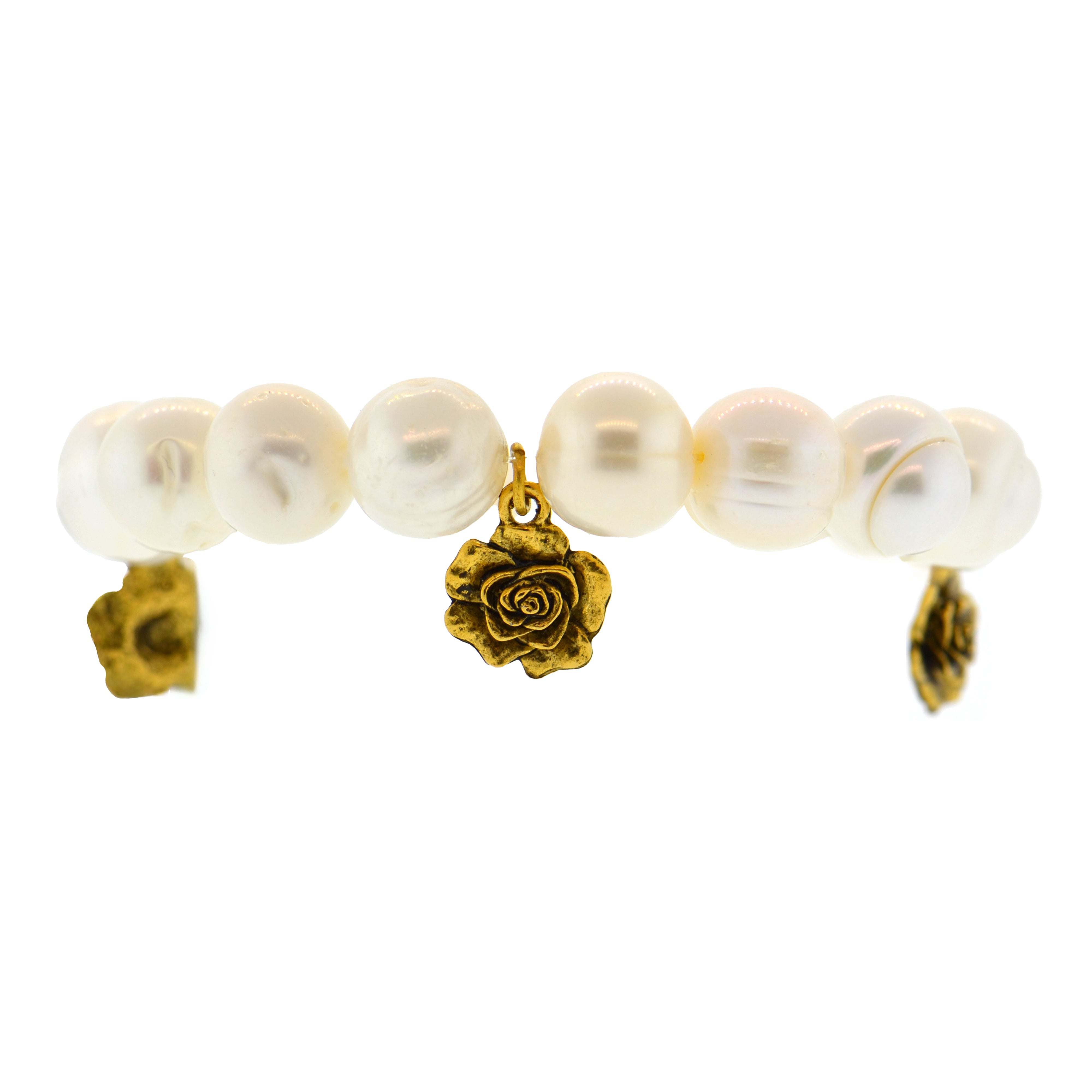 White Pearl Rose Botanical Bracelet