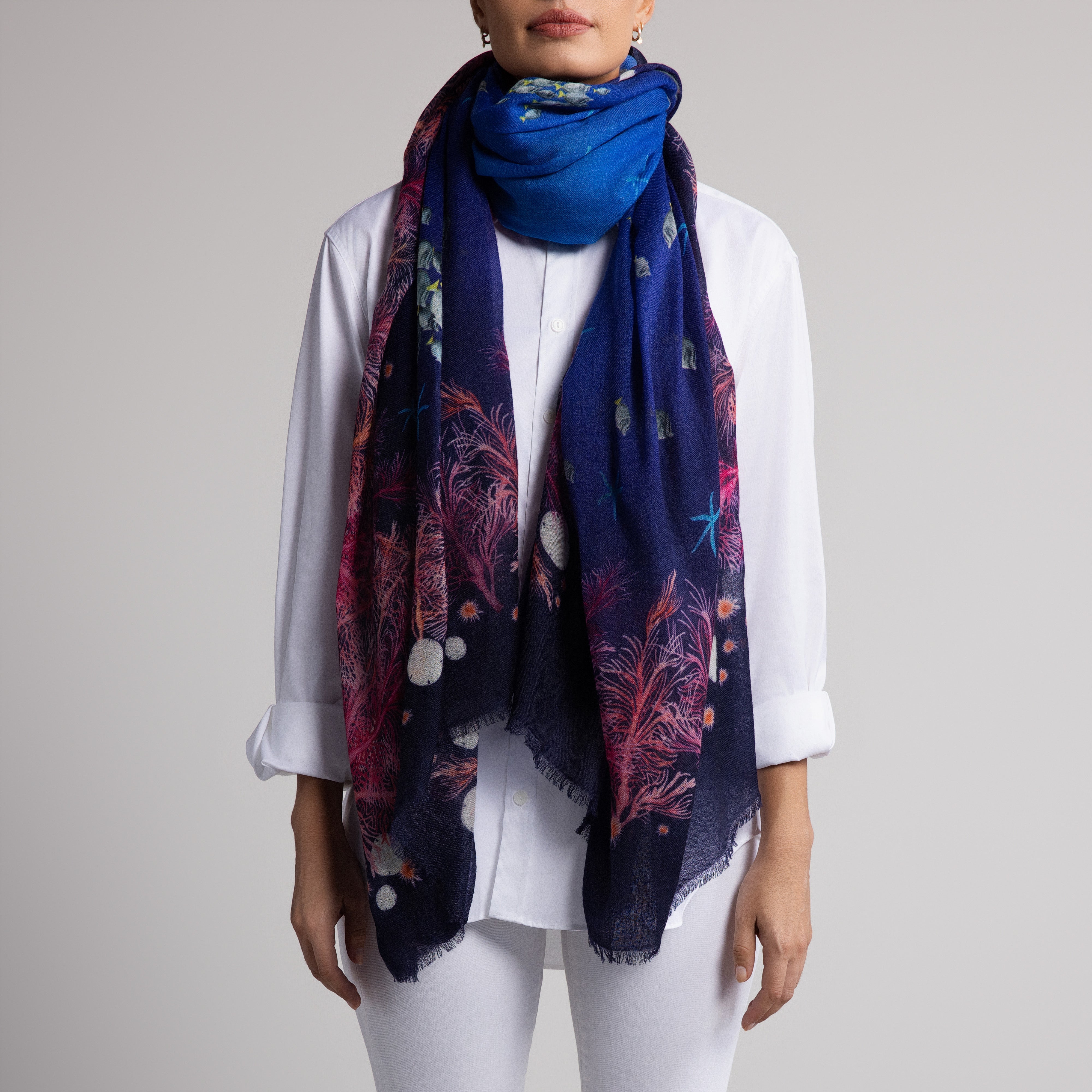 Galapagos Starfish 100% Cashmere Scarf in Blue