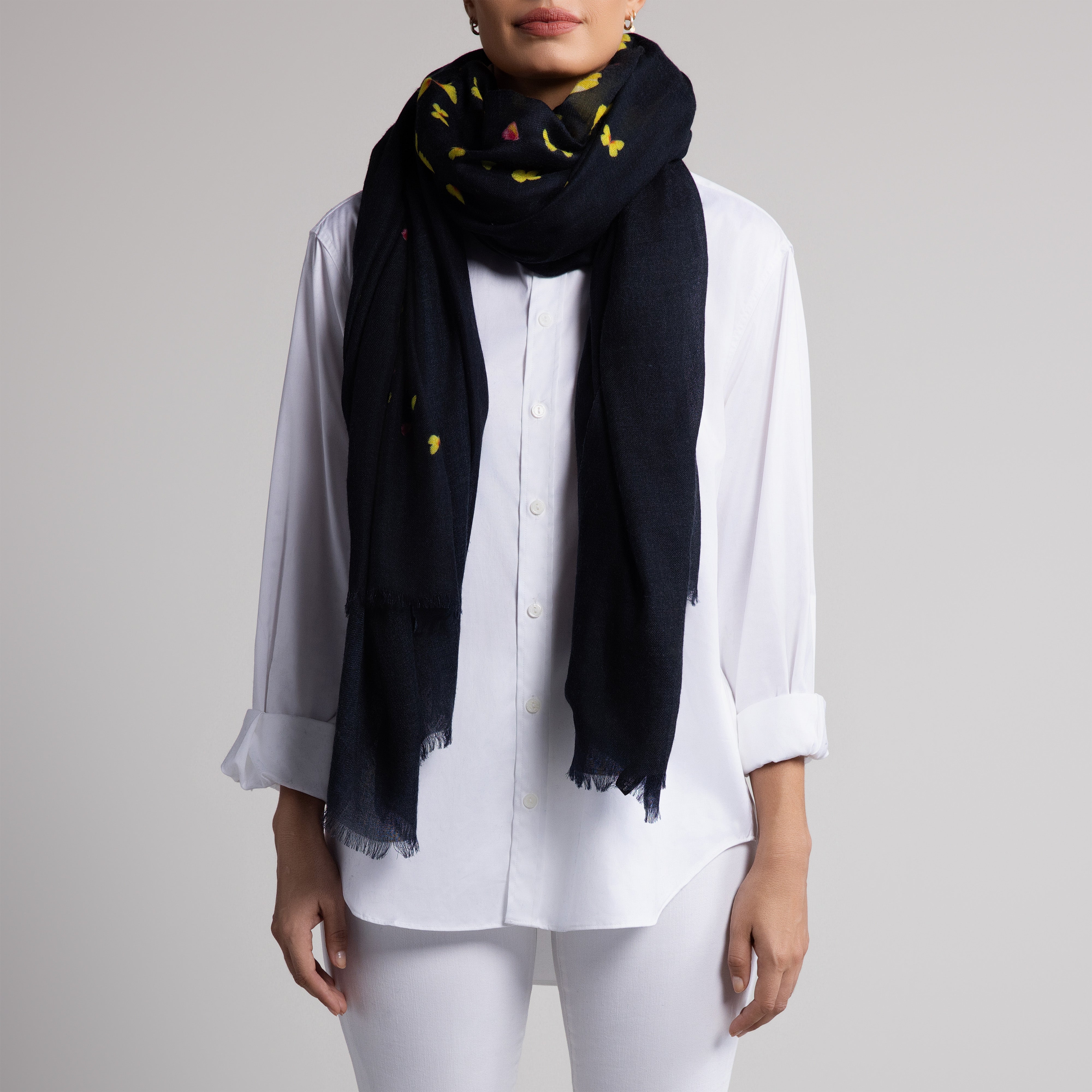 Safari Butterfly 100% Cashmere Scarf in Black