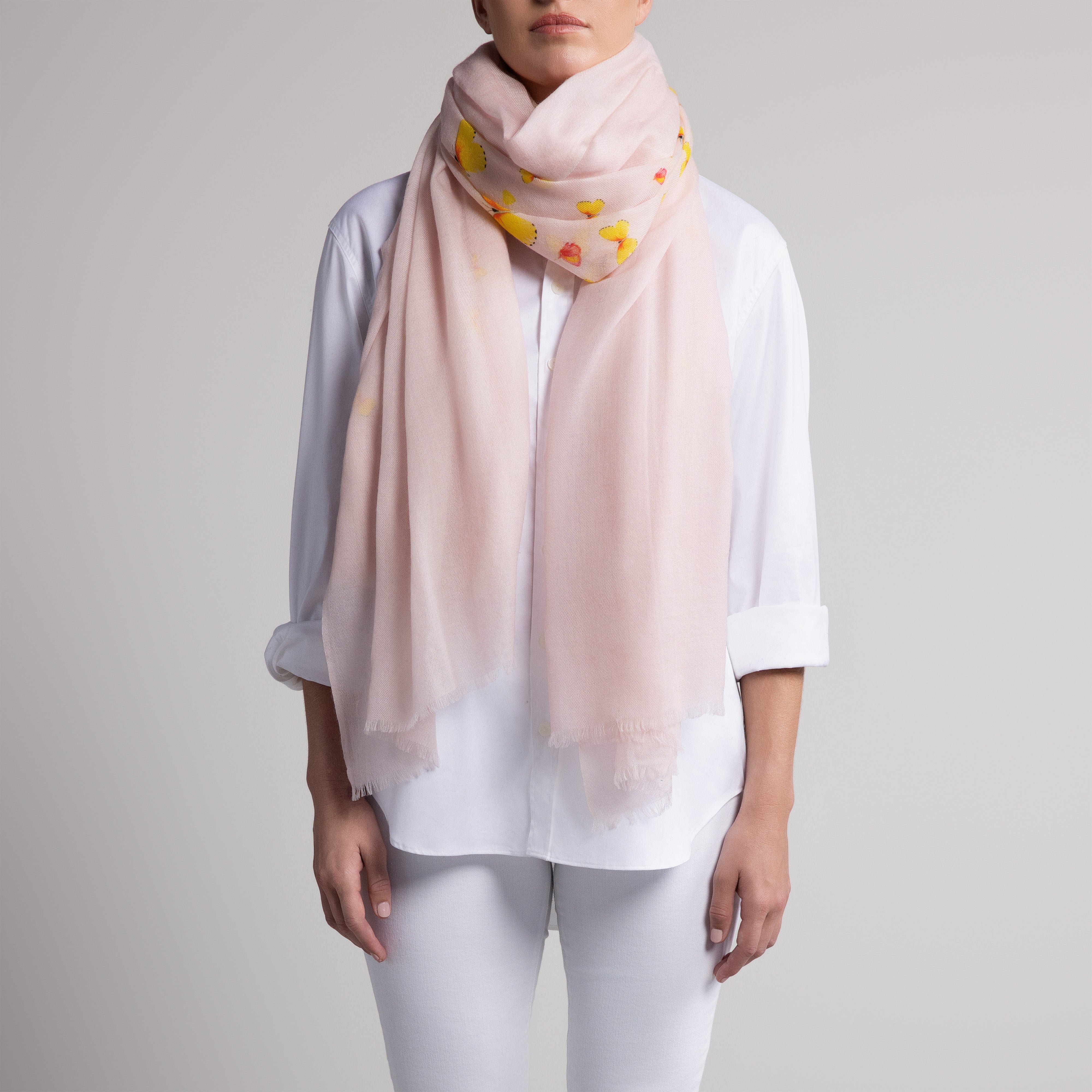 Safari Butterfly 100% Cashmere Scarf in Pale Pink