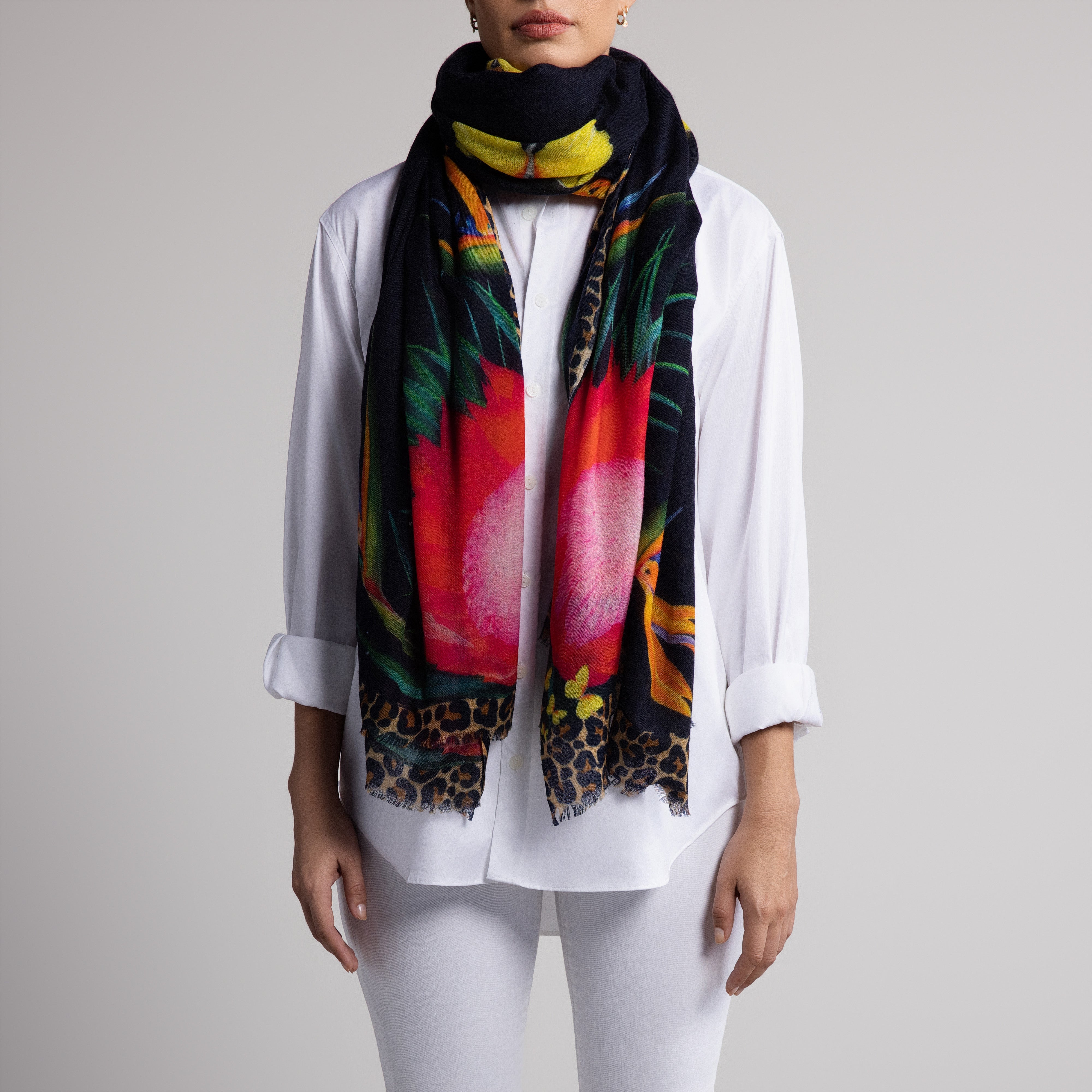 Protea Butterfly 100% Cashmere Scarf in Black