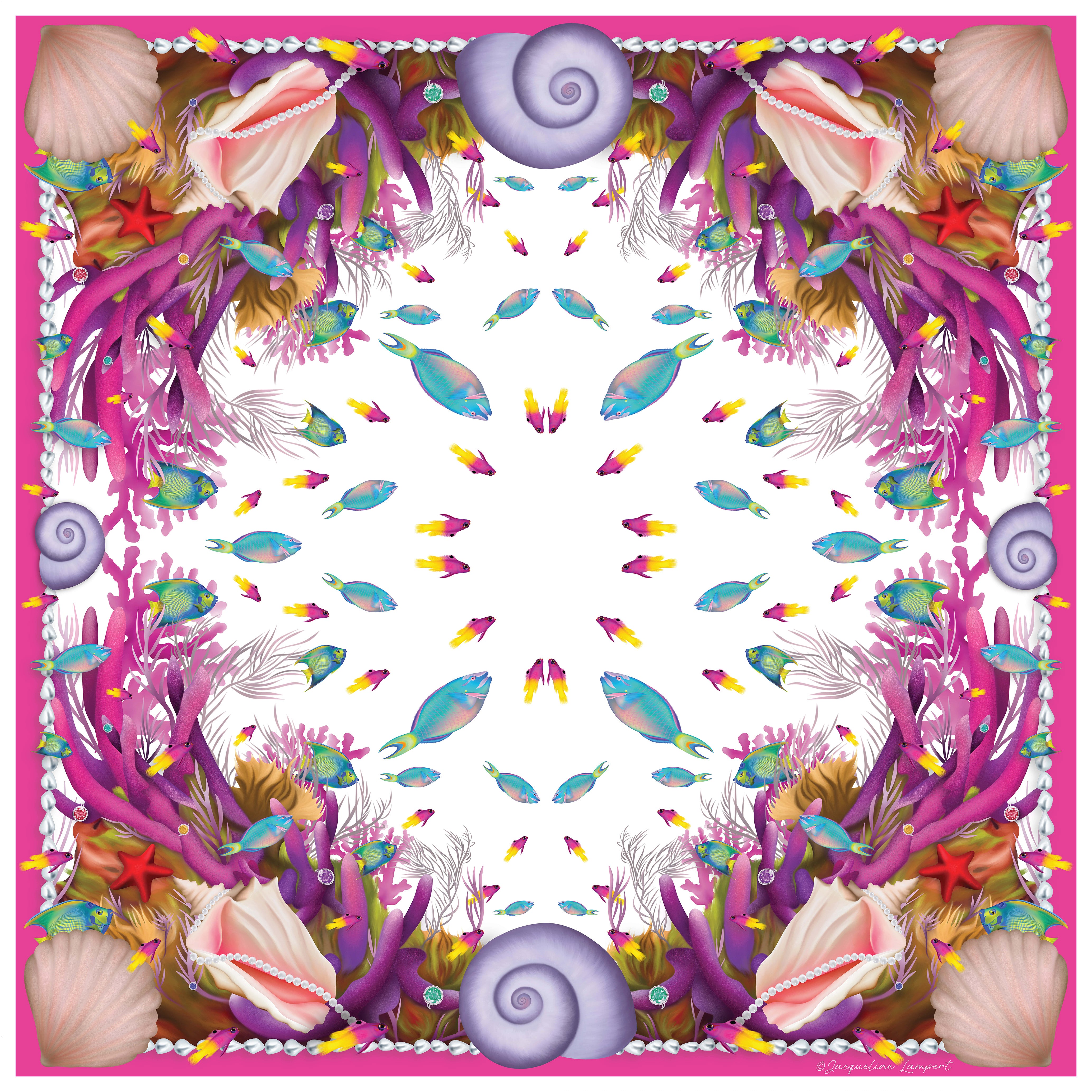 Caribbean Marine Treasures Silk Grande Scarf in White