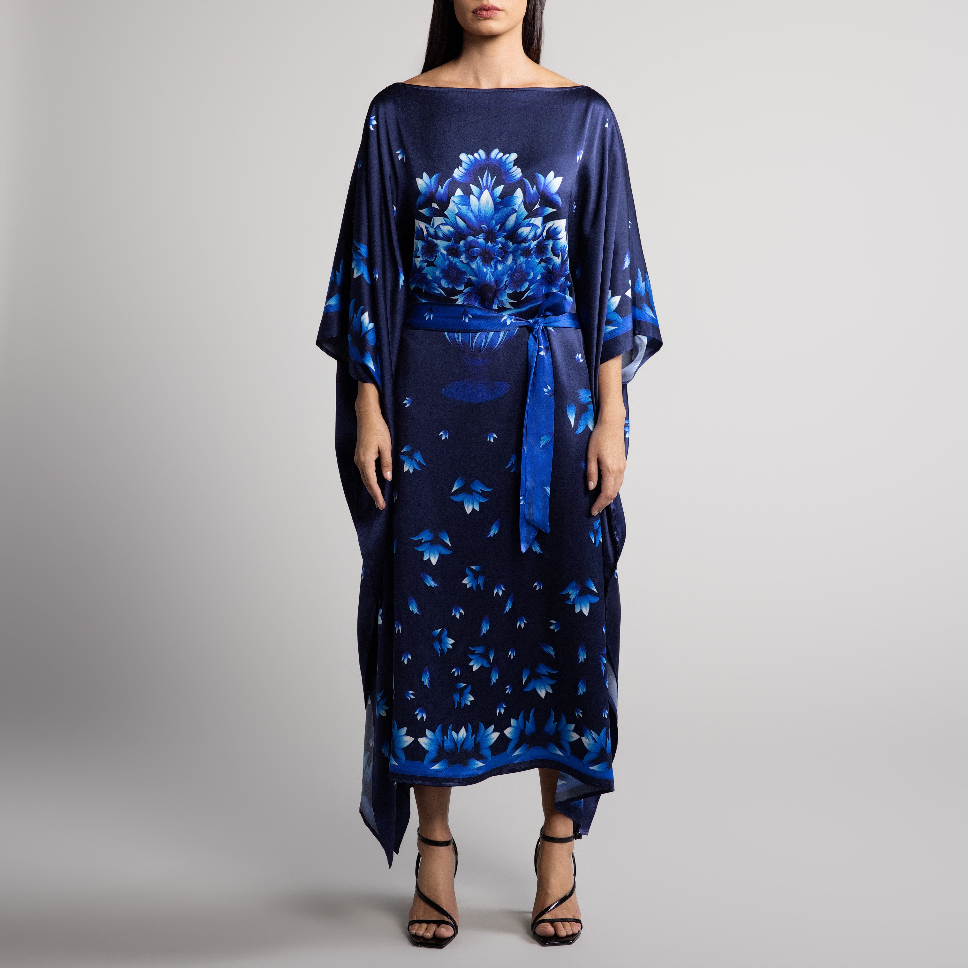 Azul Silk Caftan in Navy Blue