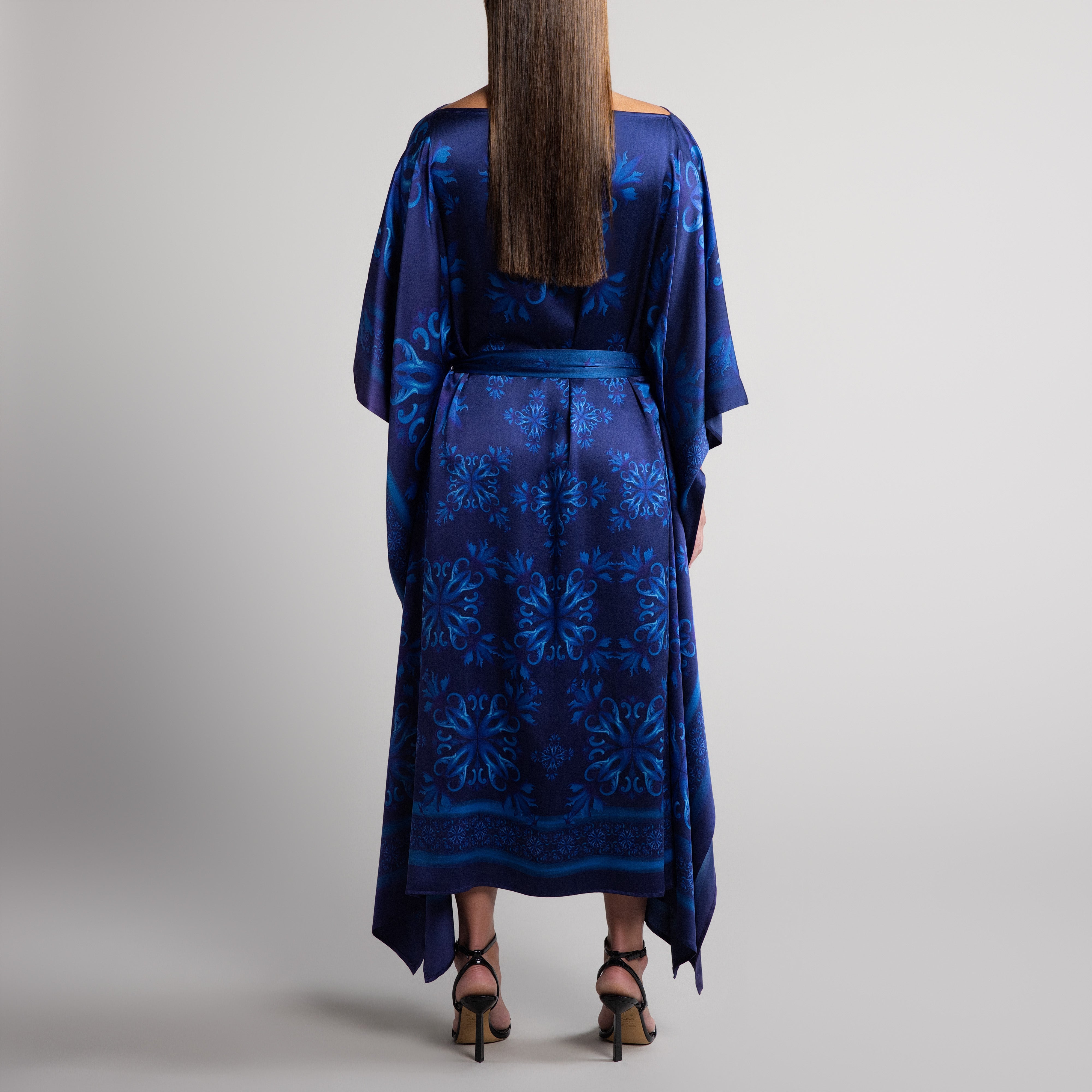 Porto Silk Caftan in Navy Blue