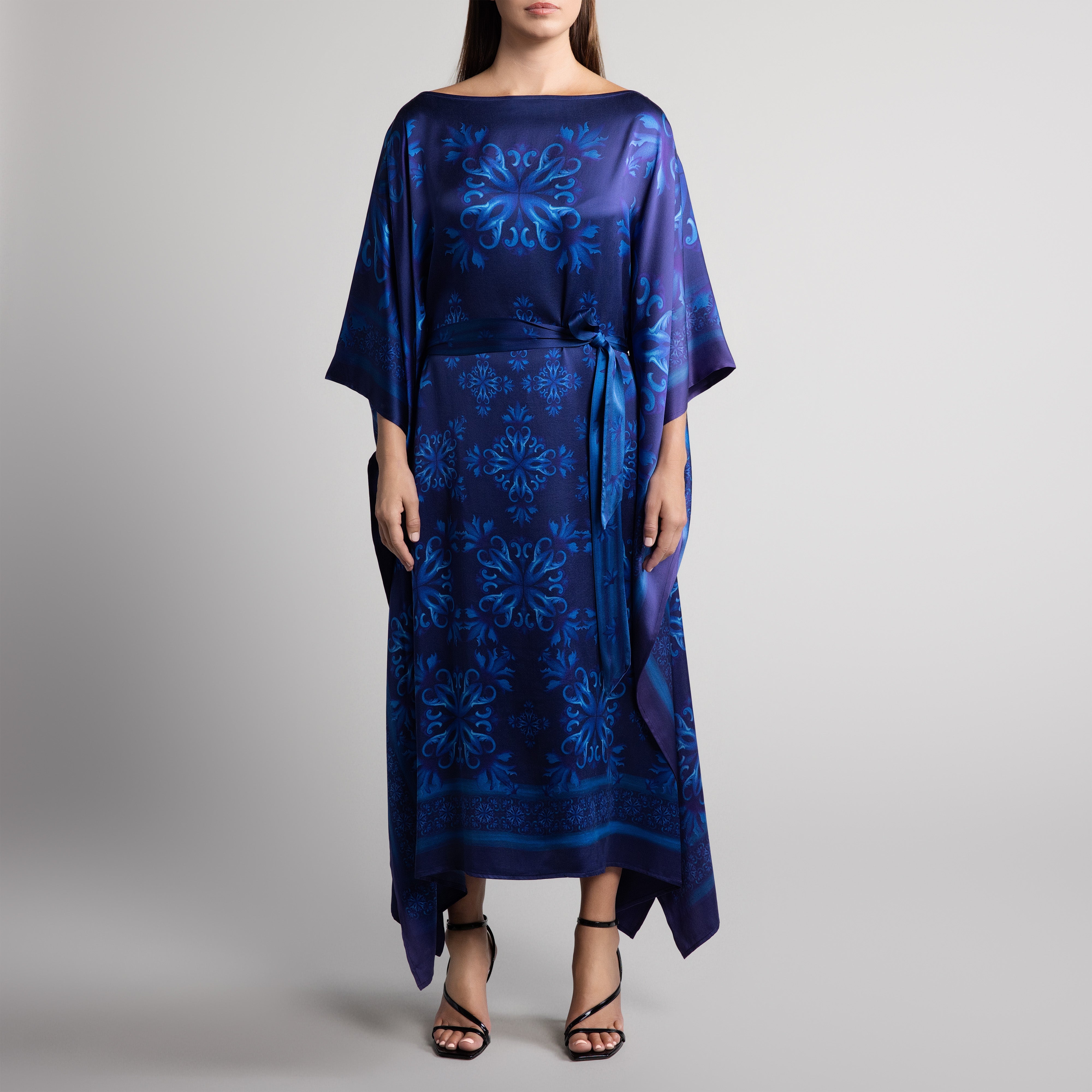 Porto Silk Caftan in Navy Blue