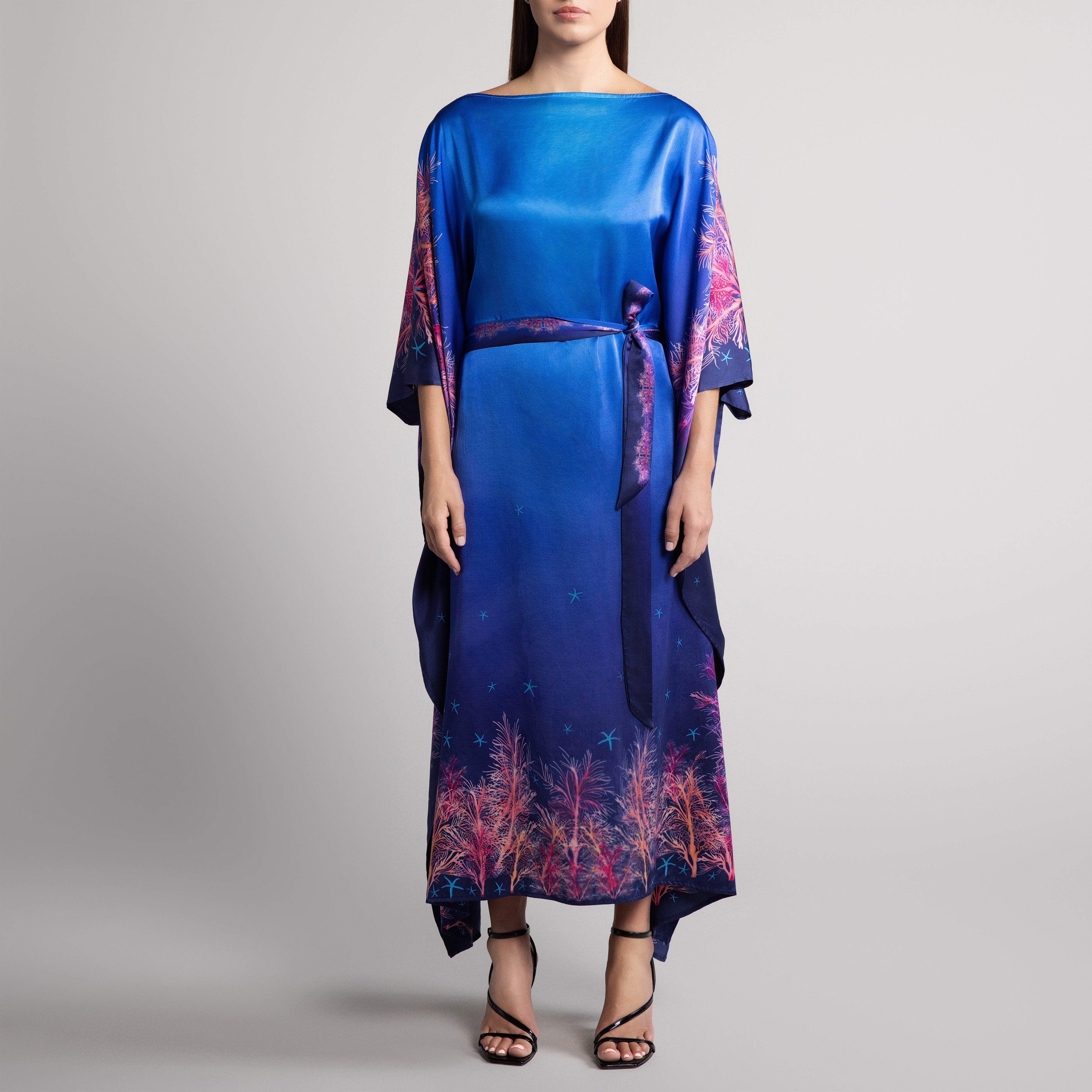 Galapagos Silk Caftan in Blue Ombré