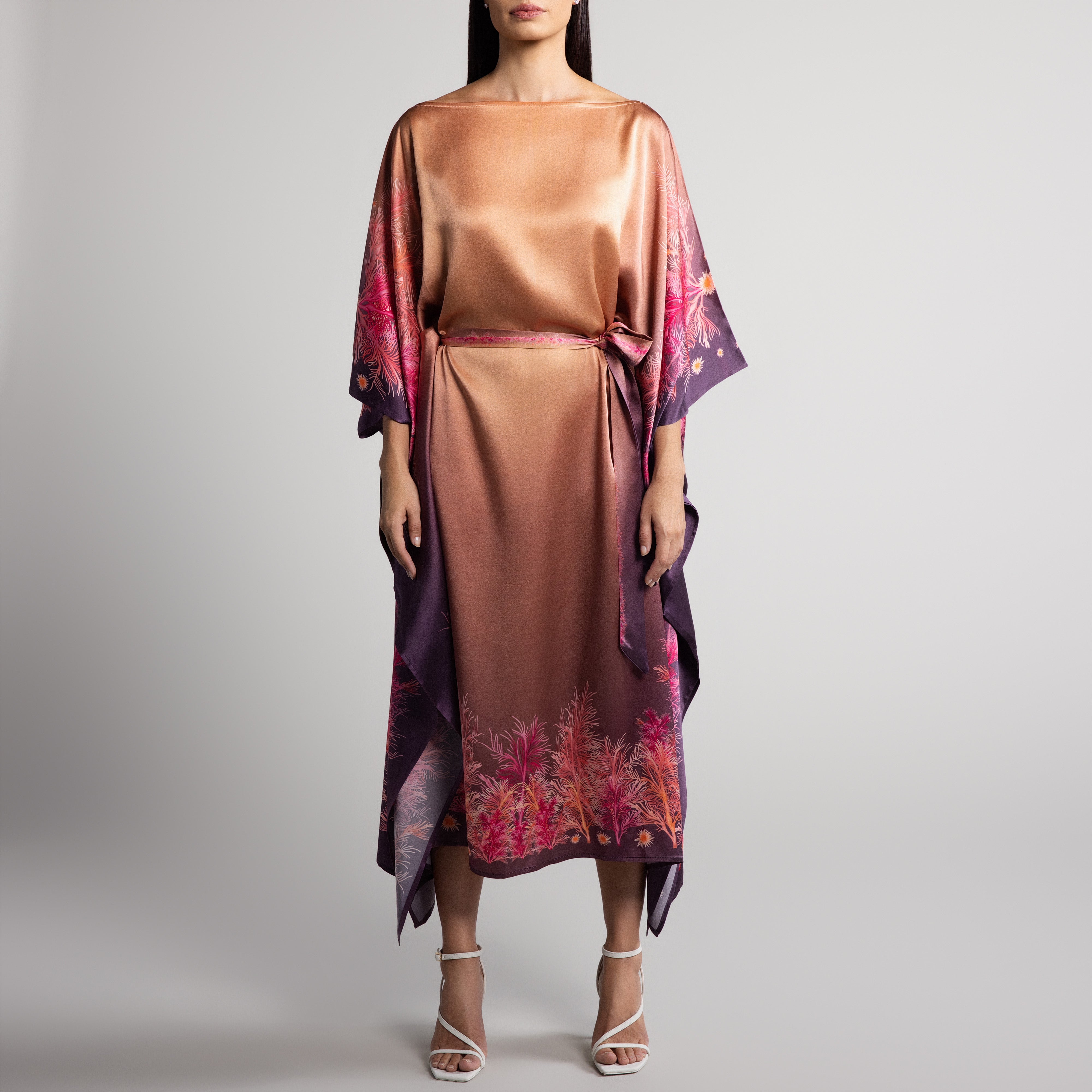 Galapagos Silk Caftan in Brown Ombré