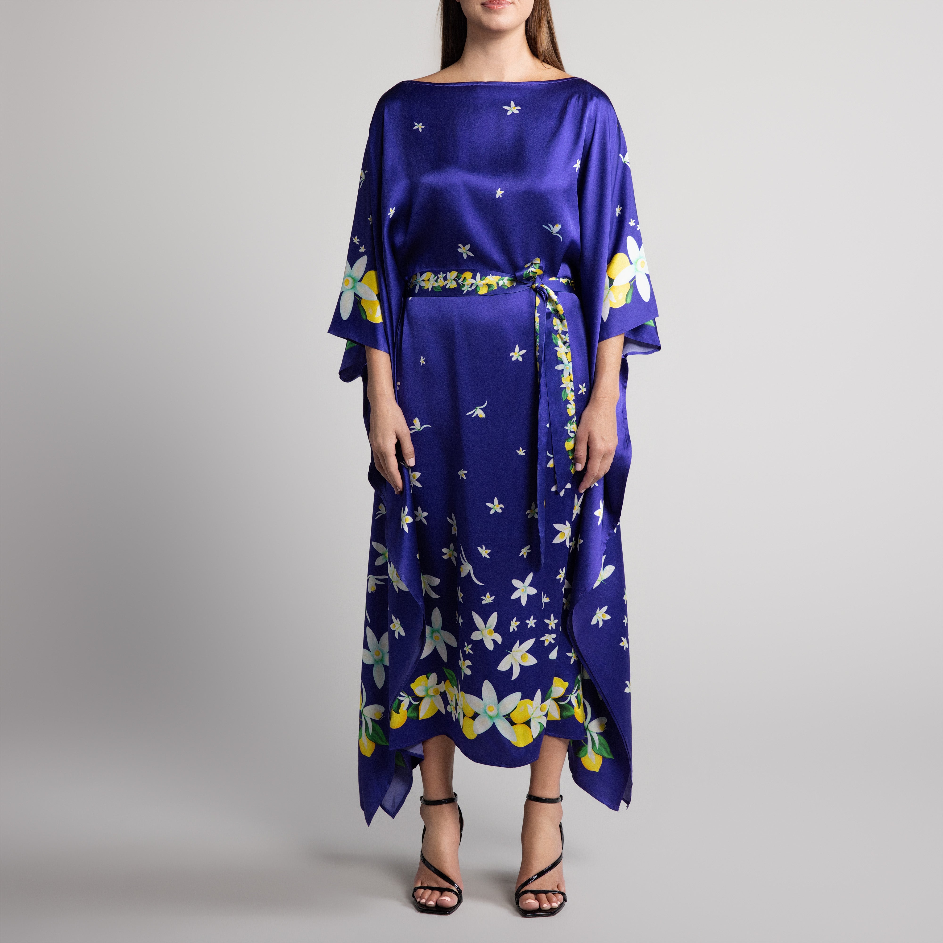 Capri Silk Caftan in Navy Blue