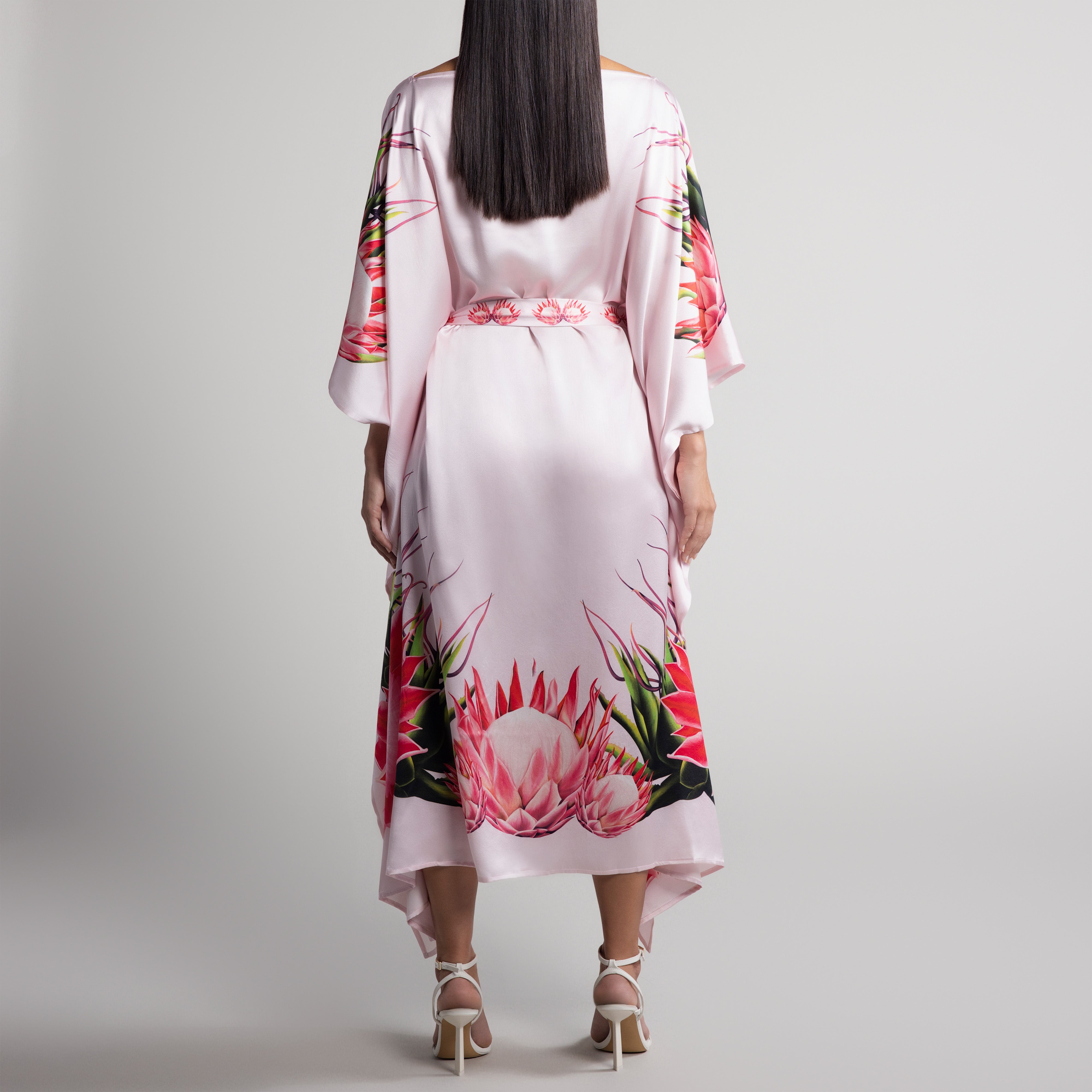 Safari Protea Silk Caftan in Pale Pink