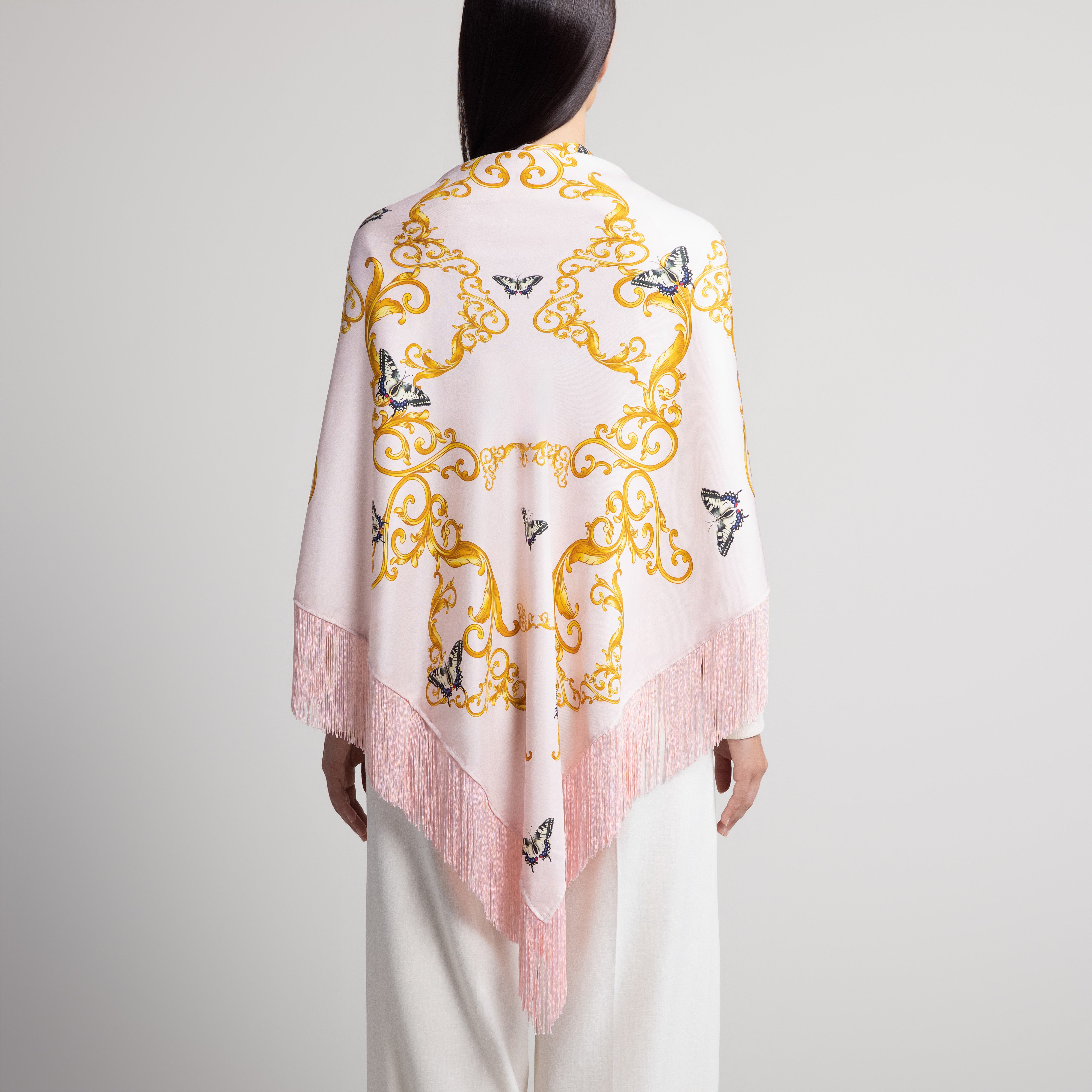 Baroque & Butterfly Silk Shawl in Pale Pink